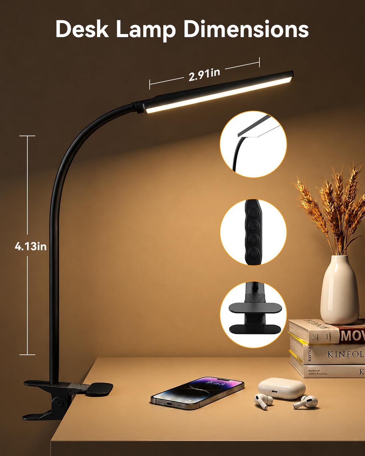 Detalle de MONGERY Clamp Desk Lamp with 48 LEDs