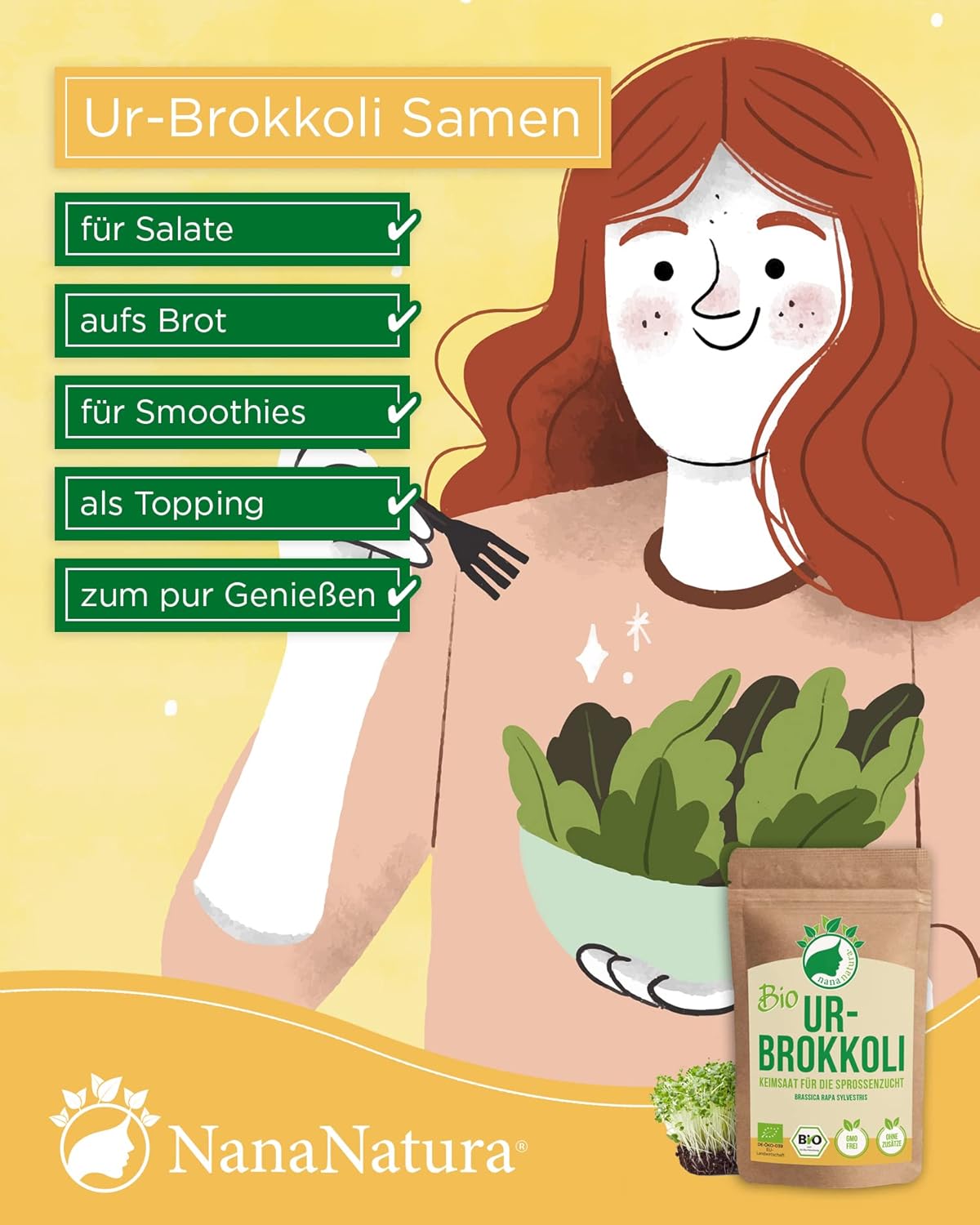 Detalle 2 de NanaNatura Bio Ur-Brokkoli Sprossen Samen 180 g – Keimfähige Brokkoli-Samen mit hohem Sulforaphan-Gehalt