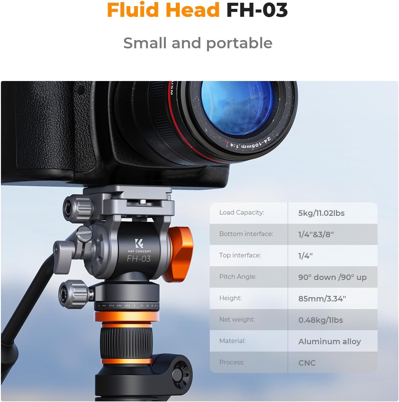Thumbnail 1 de K&F CONCEPT Tripod Fluid Head with Flexible 360° Pan & ±90° Tilt + Arca-Swiss QR plate