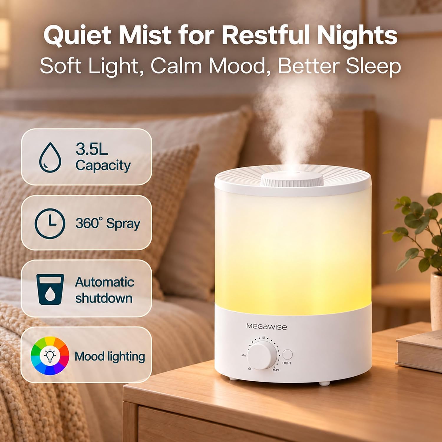 Detalle 2 de MEGAWISE Topfill 3.5L Night Light Humidifier ๐