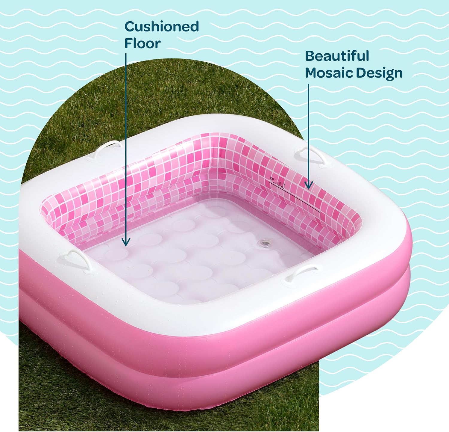 Detalle 2 de 3-in-1 Inflatable Baby Pool, Bathtub & Ball Pit for Toddlers 1-3 with Safety Grip Handles and Soft Floor (34" x 10")