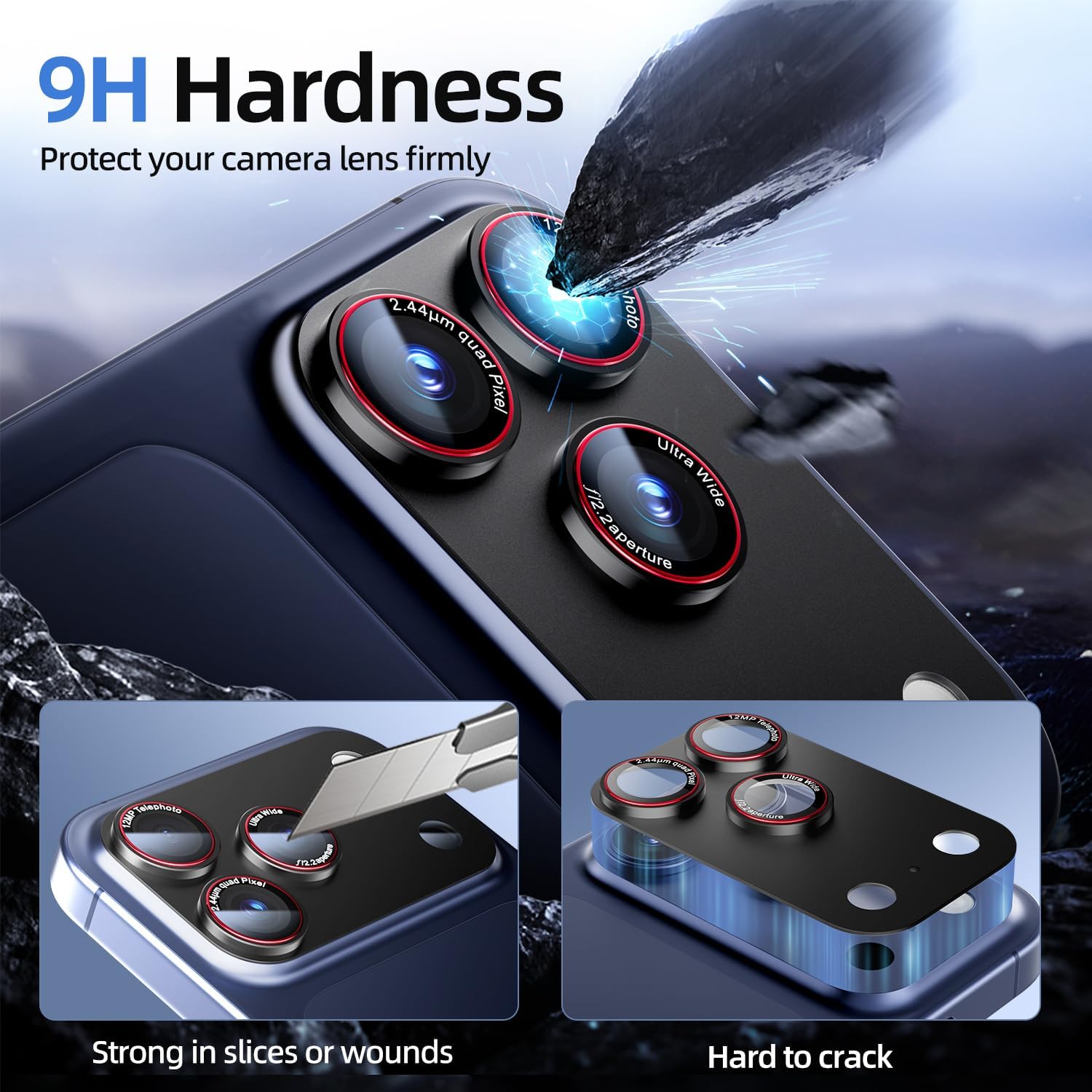 Thumbnail 1 de HelloDeere 9H High-alumina Tempered Glass Camera Lens Protector for iPhone 17 Pro Max (2 Pack)