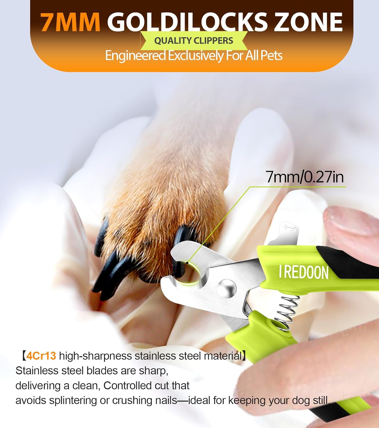 Thumbnail 1 de IREDOON Dog & Cat Nail Clippers with 4Cr13 Stainless Steel Blade (Green) – Small, Non-Slip, Quiet & Pro-Grade