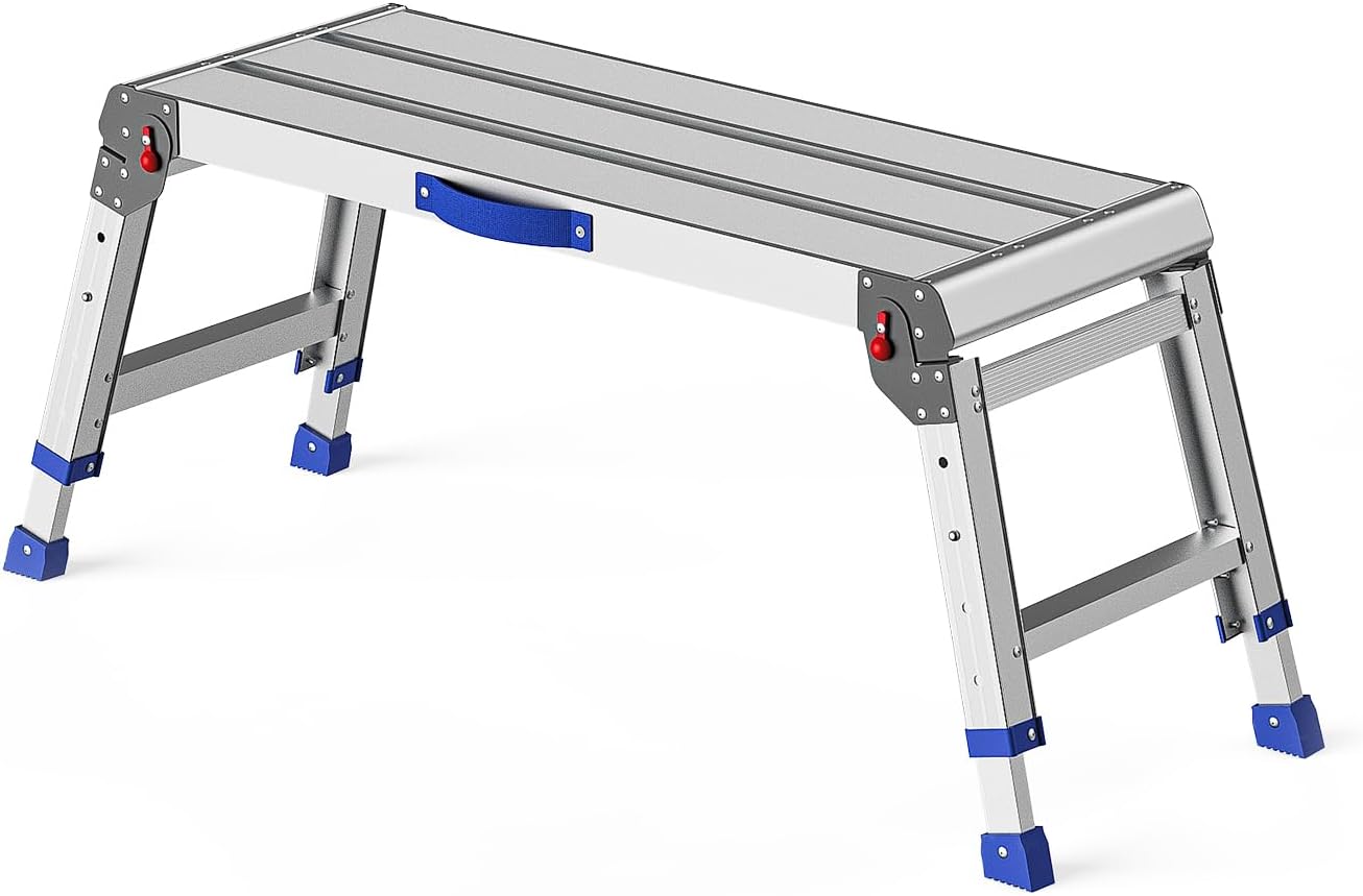 Detalle de Loyoda LSS005 Folding Work Platform, Adjustable Aluminum Step Stool, 800 lb Capacity