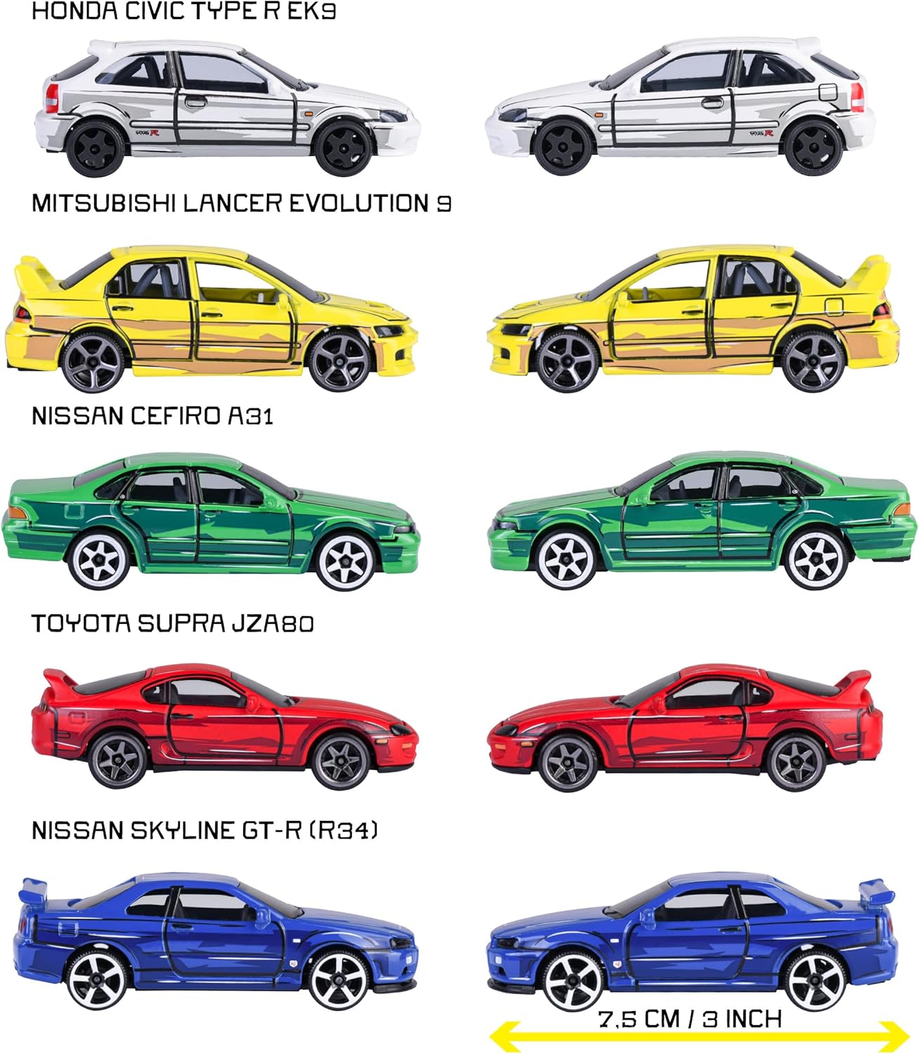 Thumbnail 2 de Majorette JDM Leyends Giftpack: 5er-Set Metallautos im Maßstab 1:64 (Honda, Nissan, Toyota, Mitsubishi)