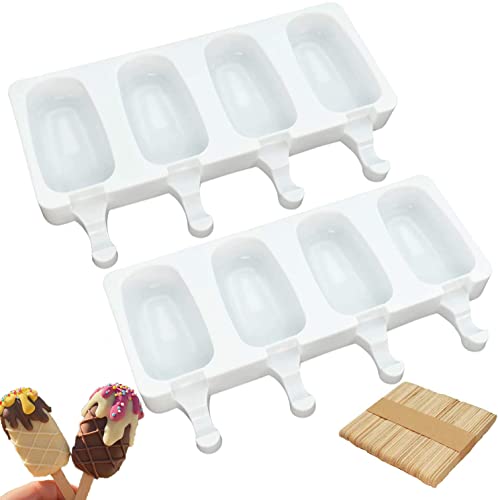 Detalle de Moldes Helados Loiina – 2 Unidades, 4 Cavidades, 50 Palos de Madera, Silicona sin BPA
