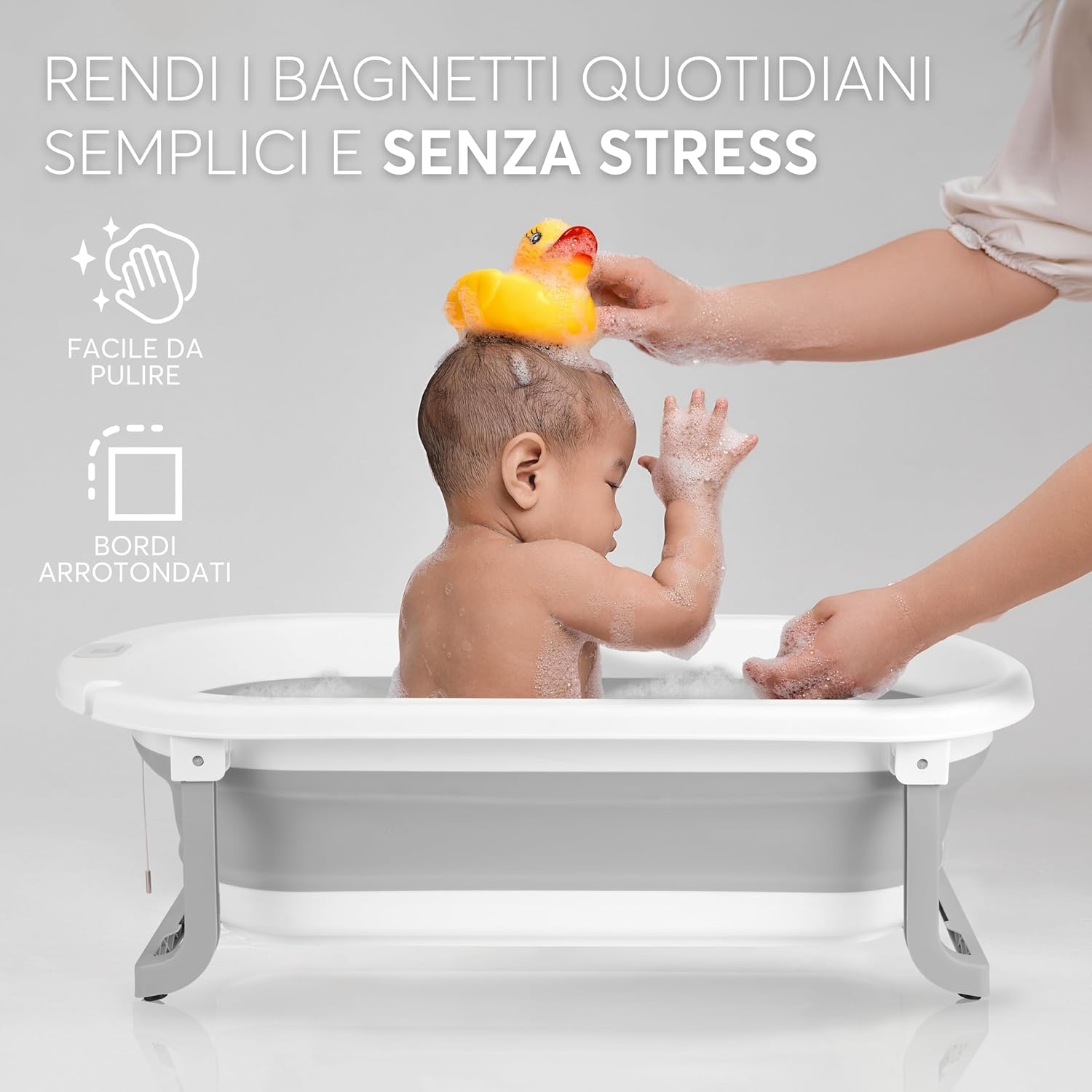 Detalle de KikkaBoo Vaschetta Bagnetto Neonato Pieghevole Willy: vaschetta salvavasso con termometro integrato e cuscino morbido