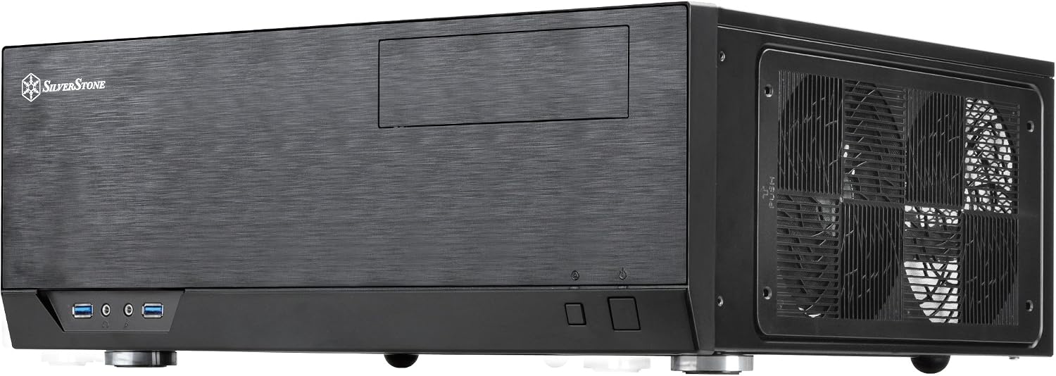 Detalle de SilverStone SST-GD09B – czarna obudowa komputerowa ATX z montażem zasilacza na dole