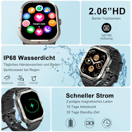 Detalle de Jugeman Smartwatch Herren mit Telefonfunktion – 2,06" HD-Smartwatch mit GPS