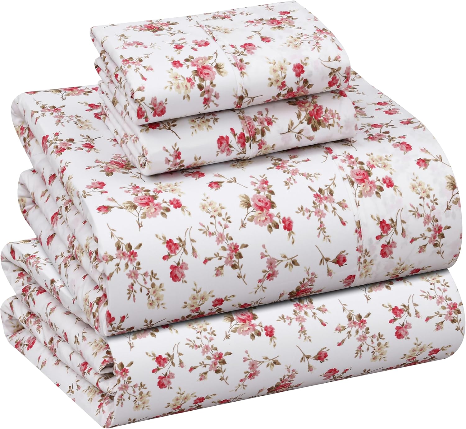 Detalle de RUVANTI 100% Cotton Queen Percale Sheet Set (4-Piece) – 16-Inch Deep Pocket, Cooling Floral Bouquet