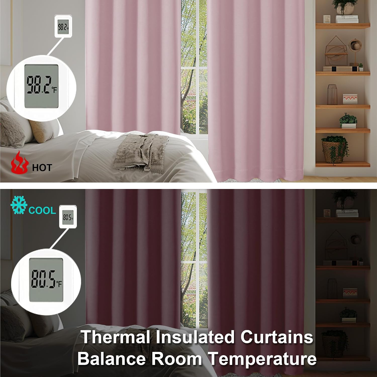 Thumbnail 5 de Simplebrand Ava Blush Blackout Curtains (63" Length, 2 Panels) for Bedroom