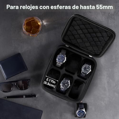 Detalle de ProCase Estuche para Relojes de Viaje - Caja rígida con 6 ranuras, protección en EVA y interior de terciopelo