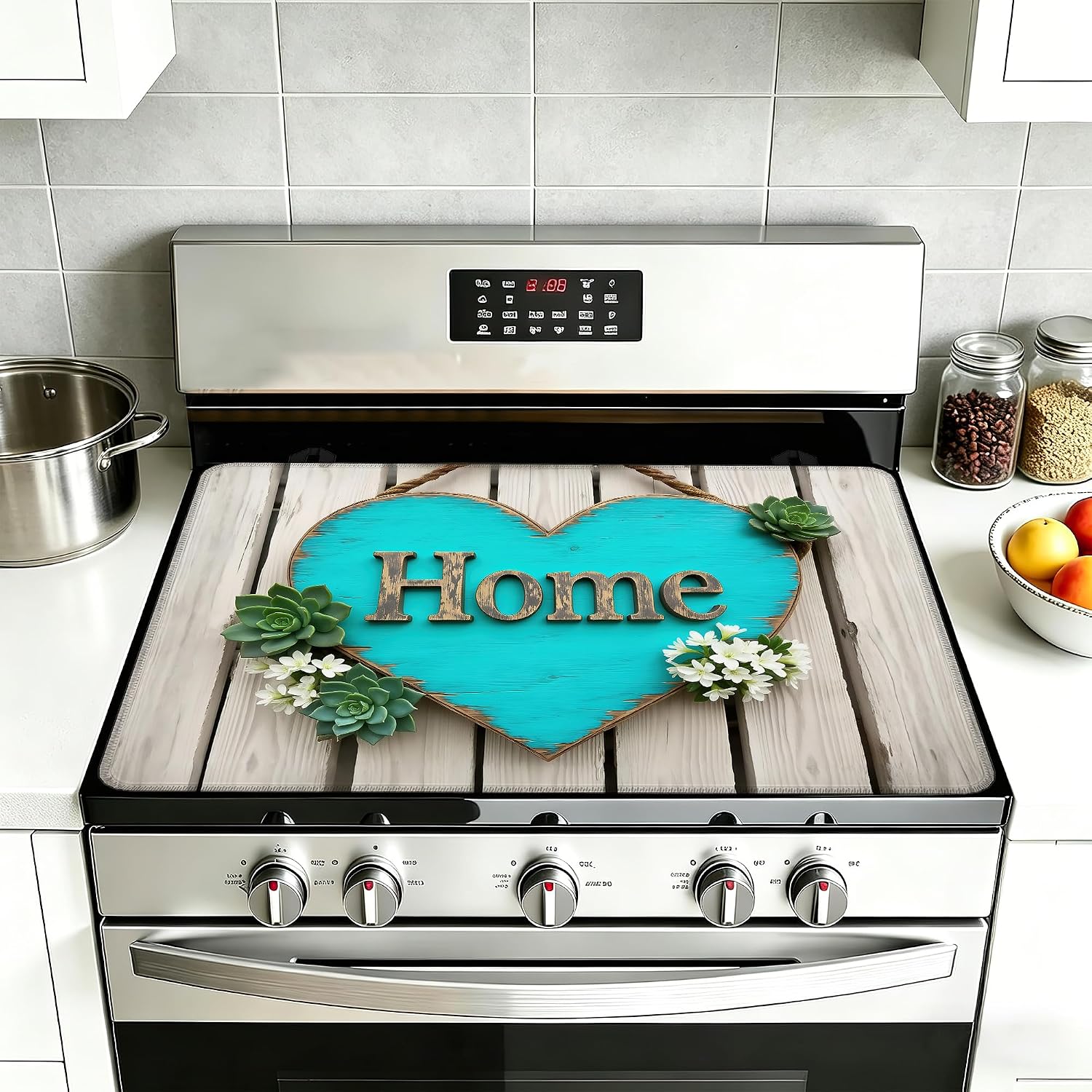 Detalle de YIKTI Heart Pattern Stove Top Cover, 28 x 20 Inch Natural Rubber Mat