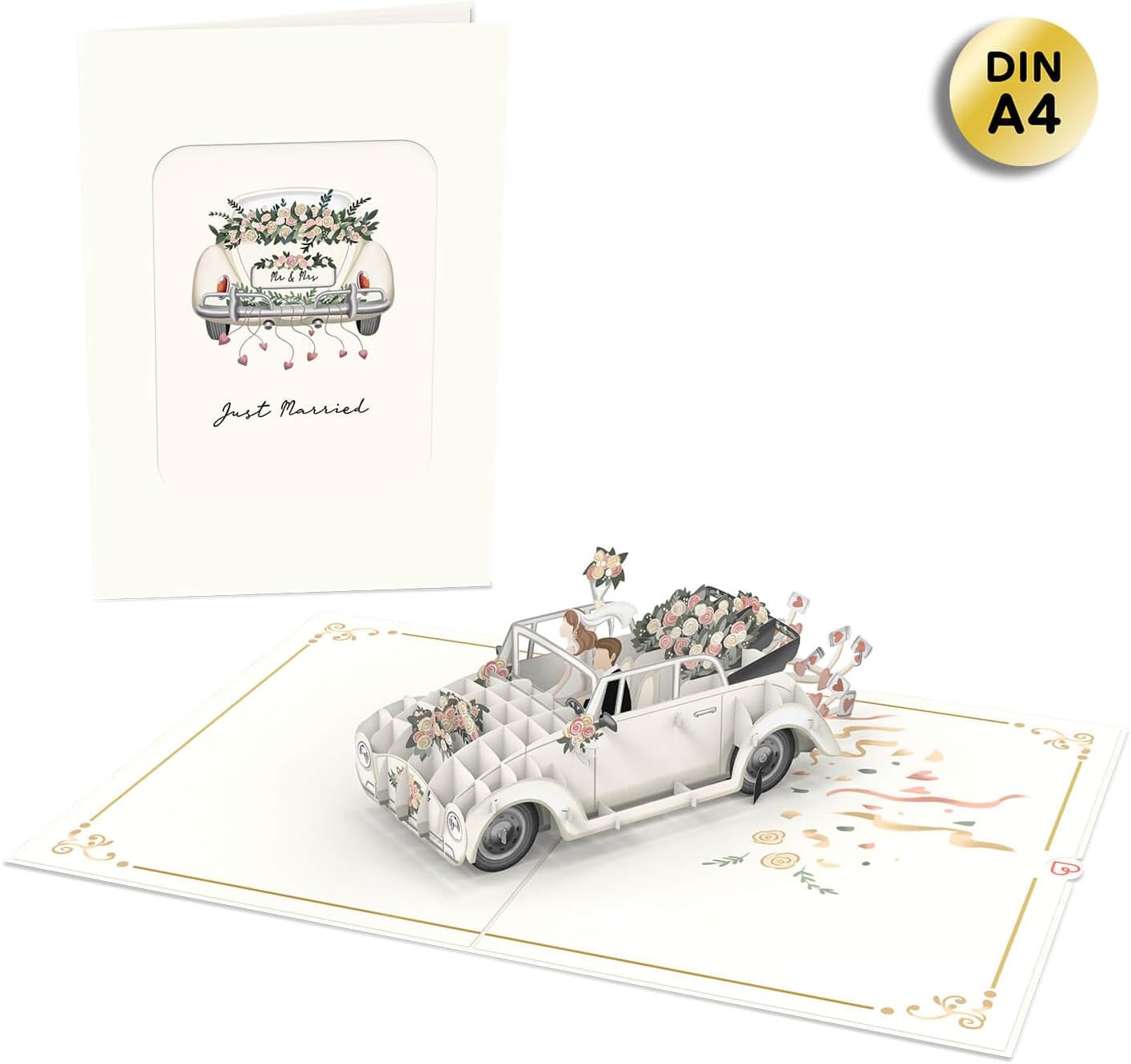 Thumbnail 2 de papercrush® Carte pop-up XXL A4 pour mariage avec voiture de mariés (carte de vœux 3D)
