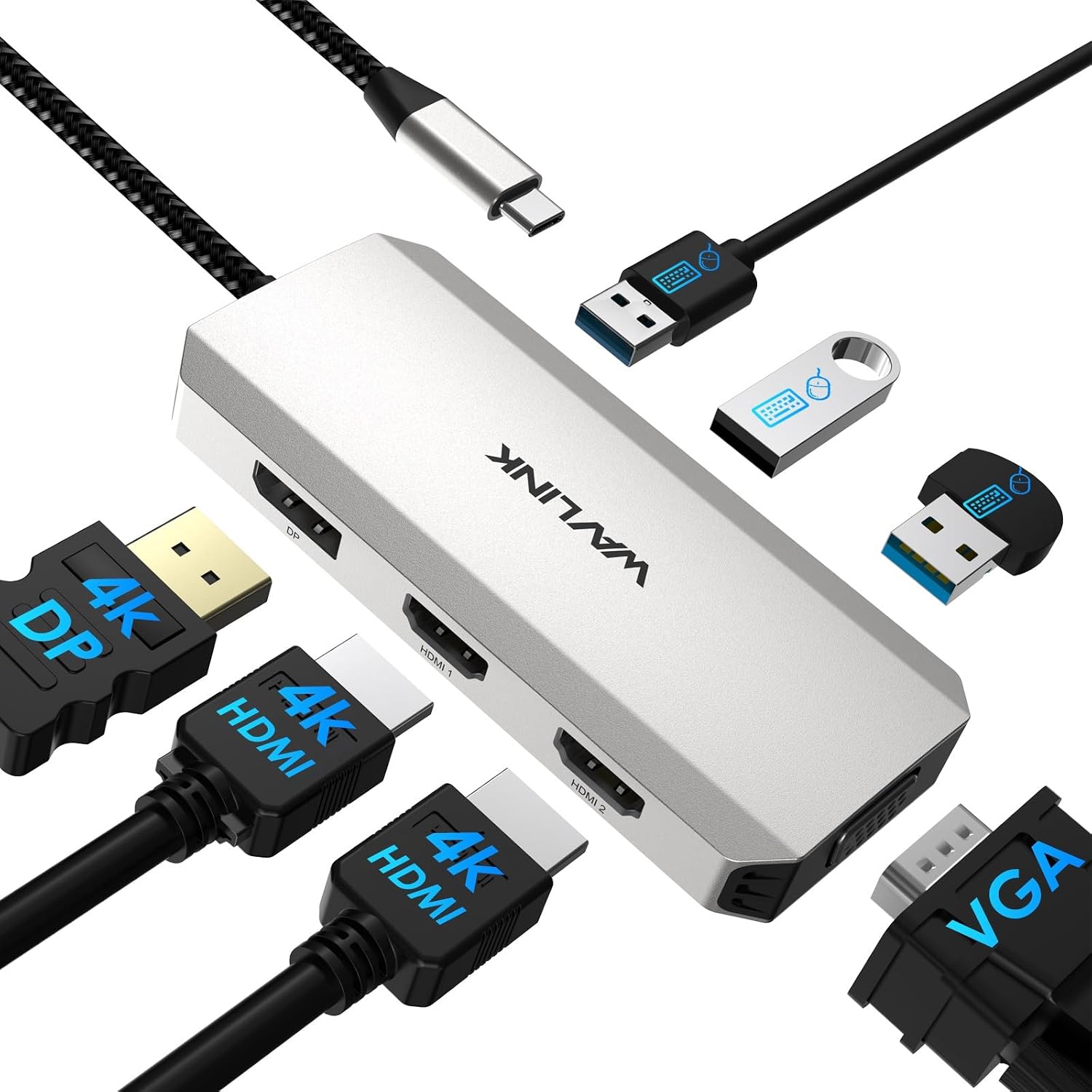 Detalle de WAVLINK Docking station USB-C Quad Monitor con doppia HDMI, DisplayPort e VGA per PC Windows