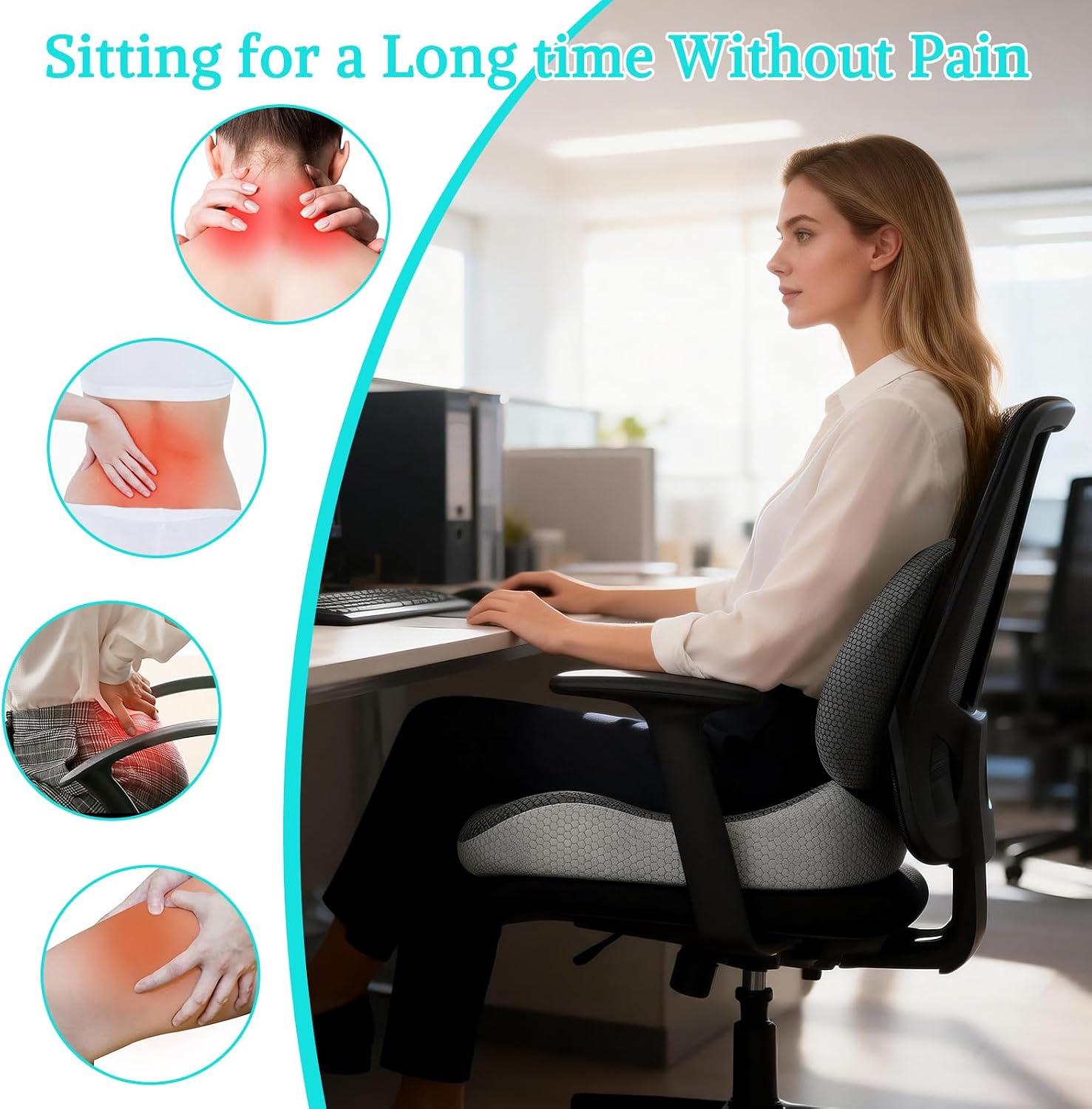 Thumbnail 2 de Suewidfay 2 in 1 Cuscino del Sedile e Supporto Lombare in Memory Foam – Comfort Ergonomico per Ufficio, Auto e Sedie a Rotelle