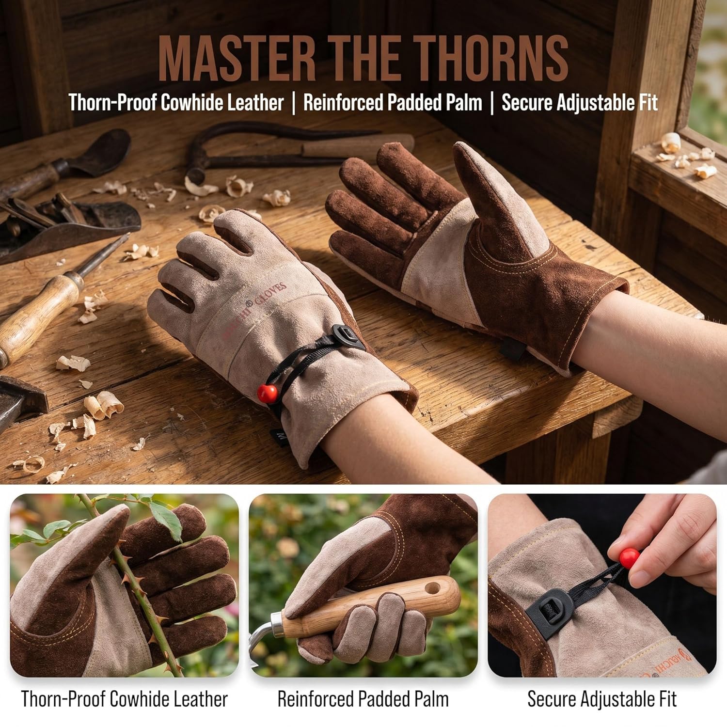 Thumbnail 3 de AOUCHI Cowhide Leather Gloves for Women and Men: All‑Round Protection for Welding, Gardening and More (xLarge)