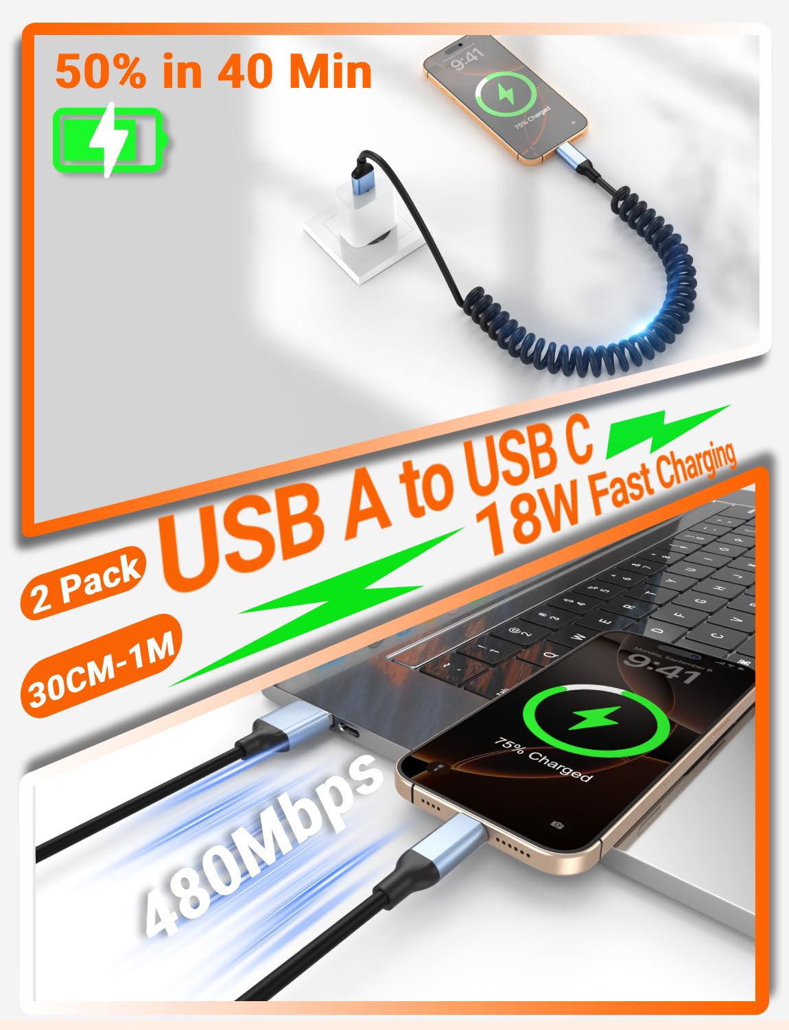 Detalle 2 de USB C Spiralkabel Kurz 30–60 cm 🔌