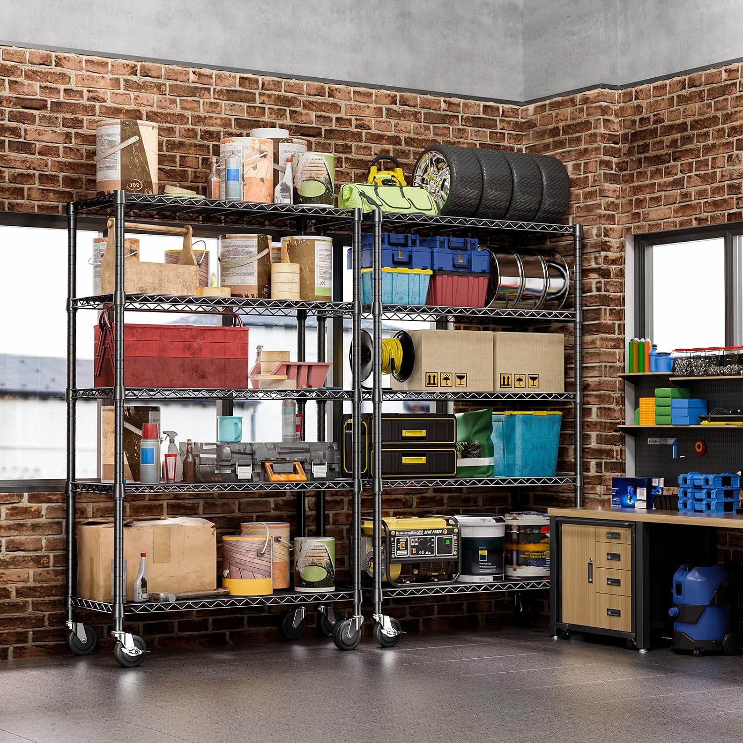 Detalle de IZEUK 5-Tier Adjustable Metal Shelving Unit, 47.2-Inch Wide with Wheels