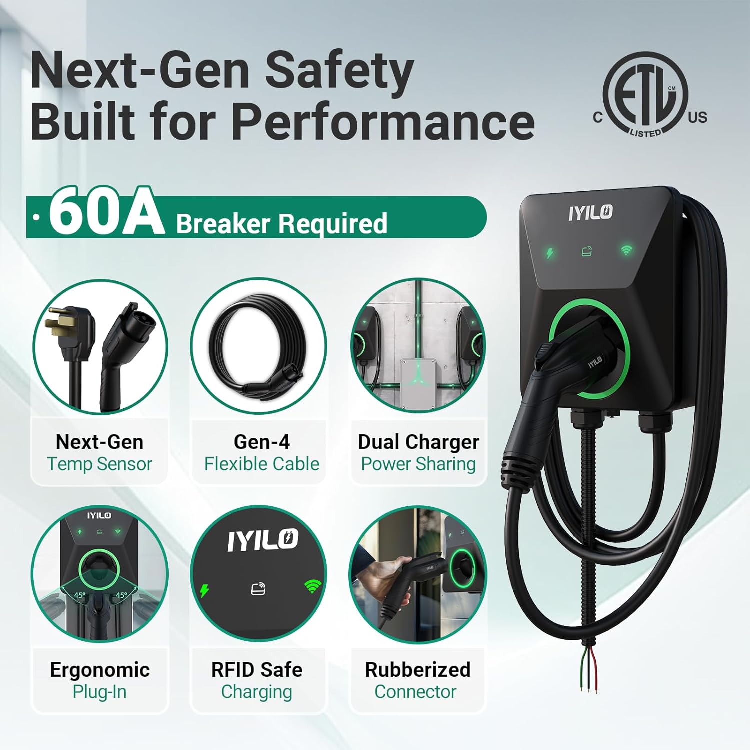 Thumbnail 4 de IYILO Level 2 EV Charger: 48A/11.5kW Wall Charger with Smart App and Dual Temp Sensors