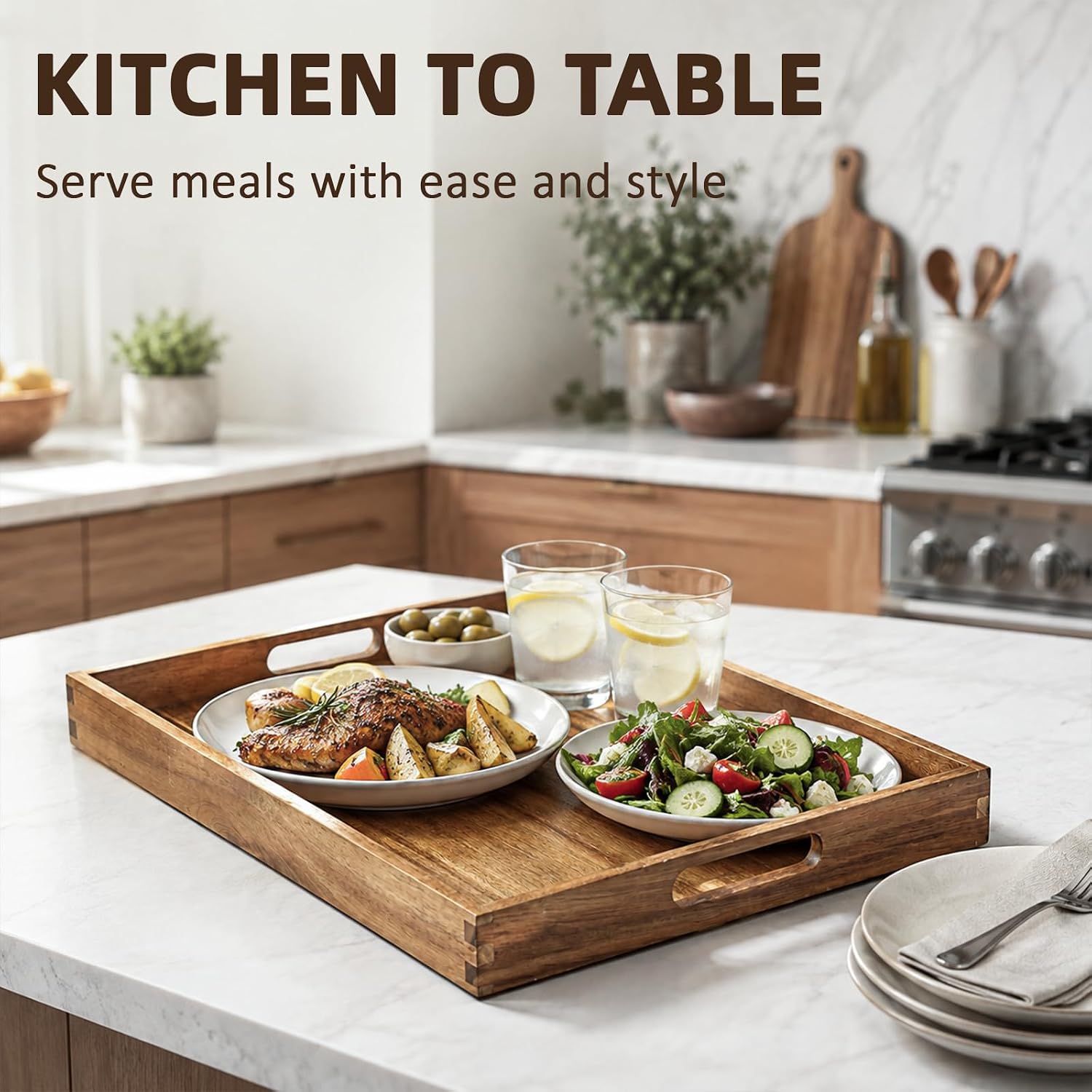 Detalle 1 de Solidith Acacia Wood Serving Tray