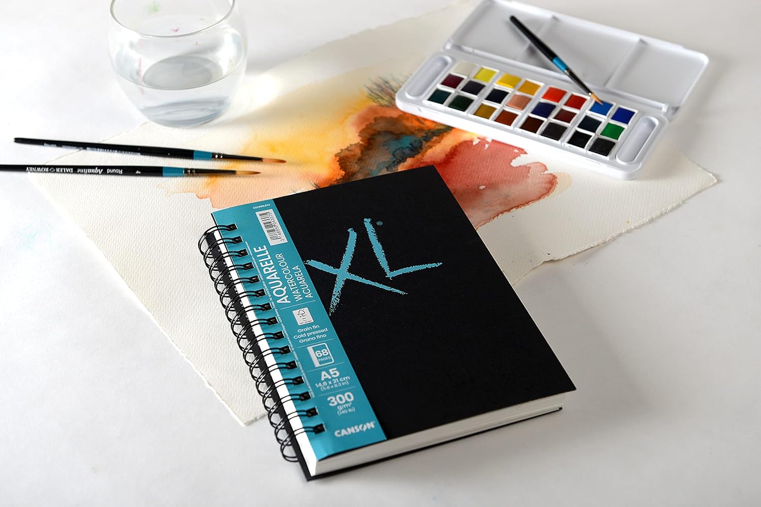 Detalle de Canson XL Aquarelle Book spiralato lato lungo A5, 34 fogli 300 g/m², grana fine, copertina rigida
