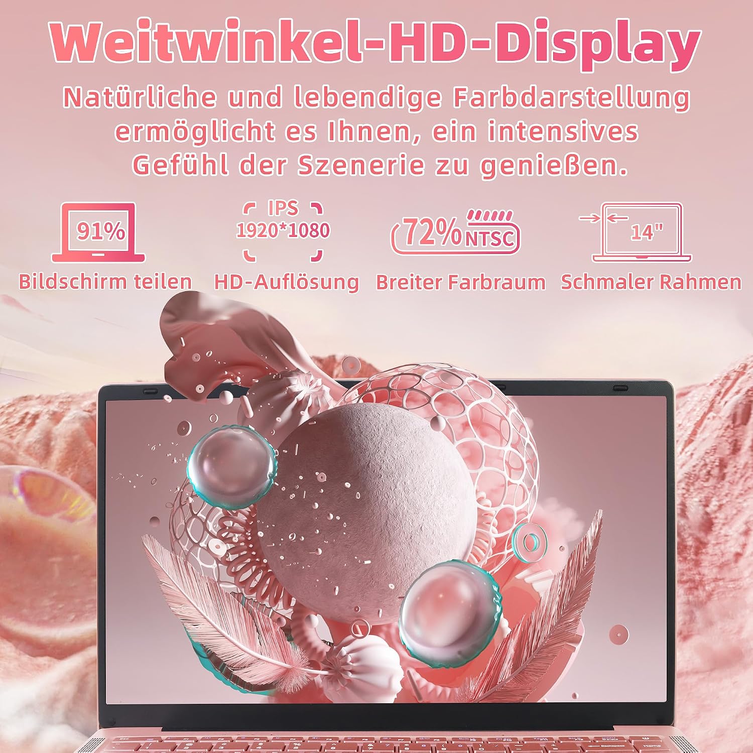 Detalle de Fsjun 14 Zoll Laptop Roségold mit FHD