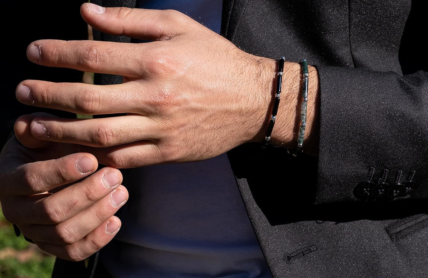 Thumbnail 4 de 10:10 Bracciale uomo-donna in acciaio inox e pietre naturali