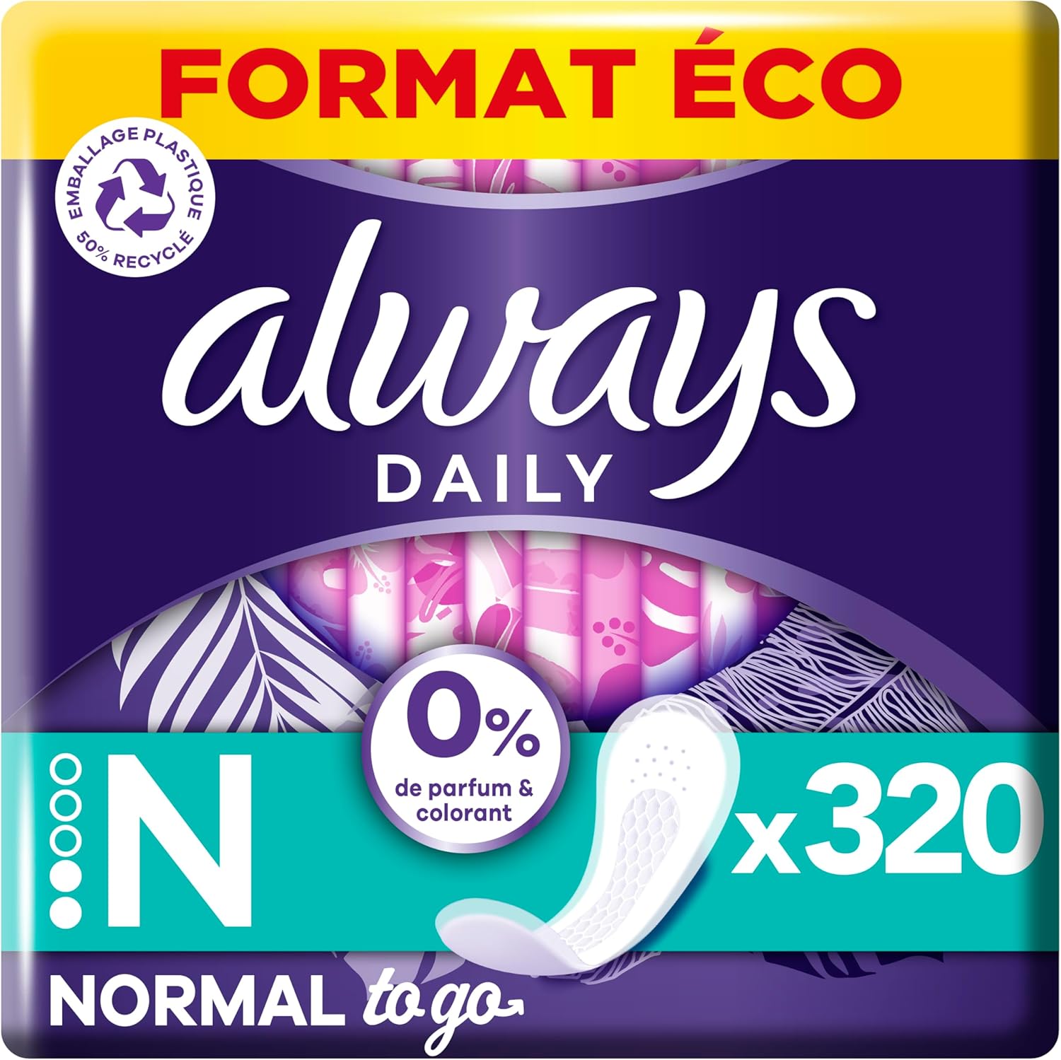 Detalle de Always Daily Fresh Protège-Slips Normal – Pochettes Individuelles 16x20, 0% parfum et colorant