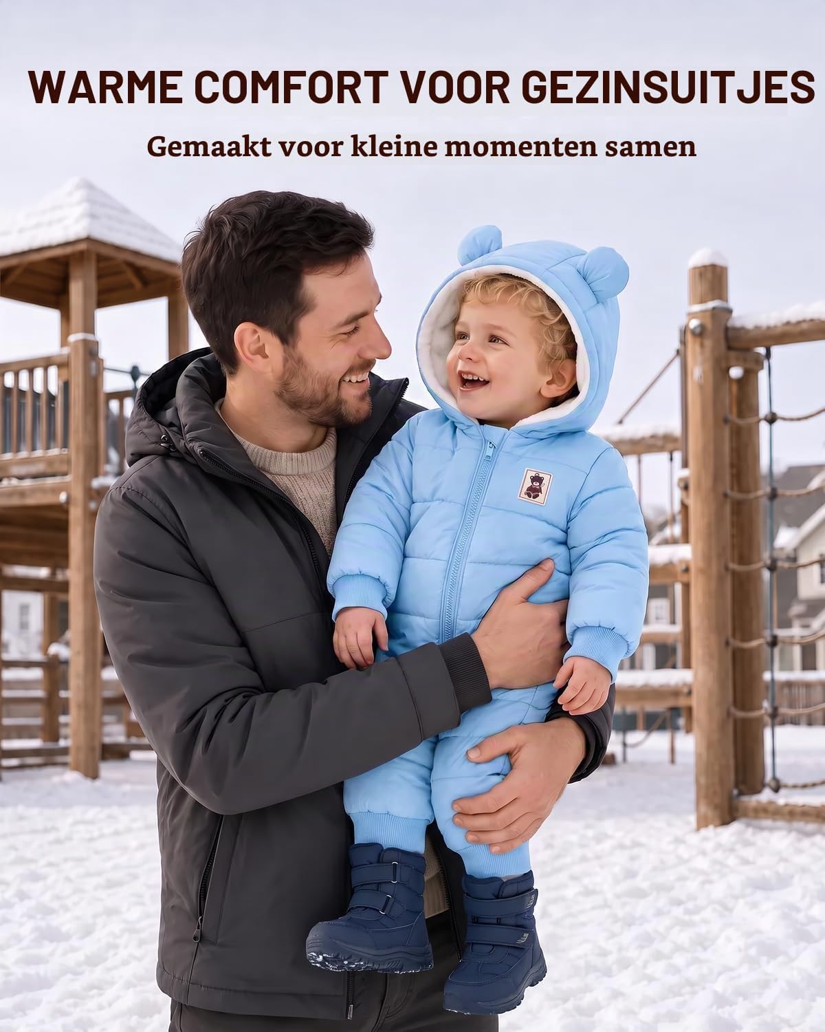 Detalle 1 de JiAmy winterkruippakje met capuchon, fleecevoering en rits