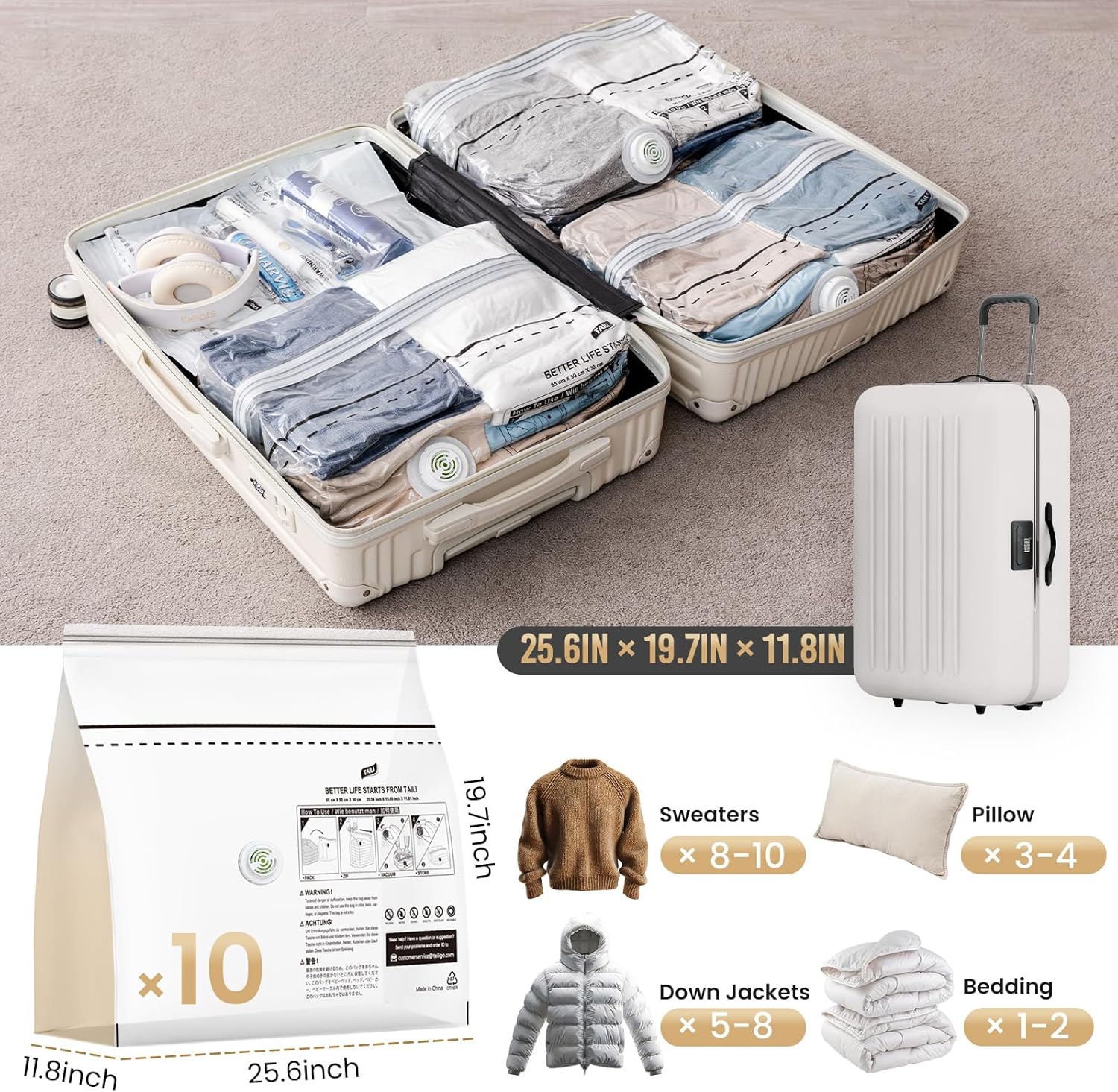 Thumbnail 5 de TAILI Travel Vacuum Storage Bags Cube – 10 Pack Reusable Space-Saving Vacuum Pack Bags for Clothes, Duvet & Suitcases