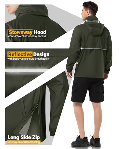 Detalle 2 de Outdoor Ventures Men's Waterproof Rain Jacket Packable Hooded Pullover