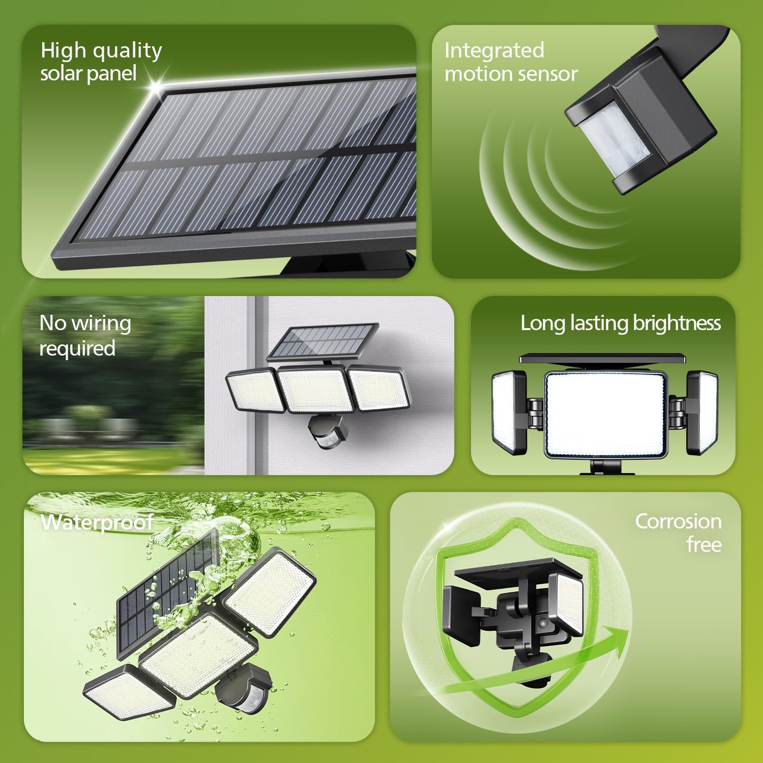 Detalle de Philips Solar Security Light Outdoor 302-LED Solar Wall Floodlight with PIR (3 heads, IP65)