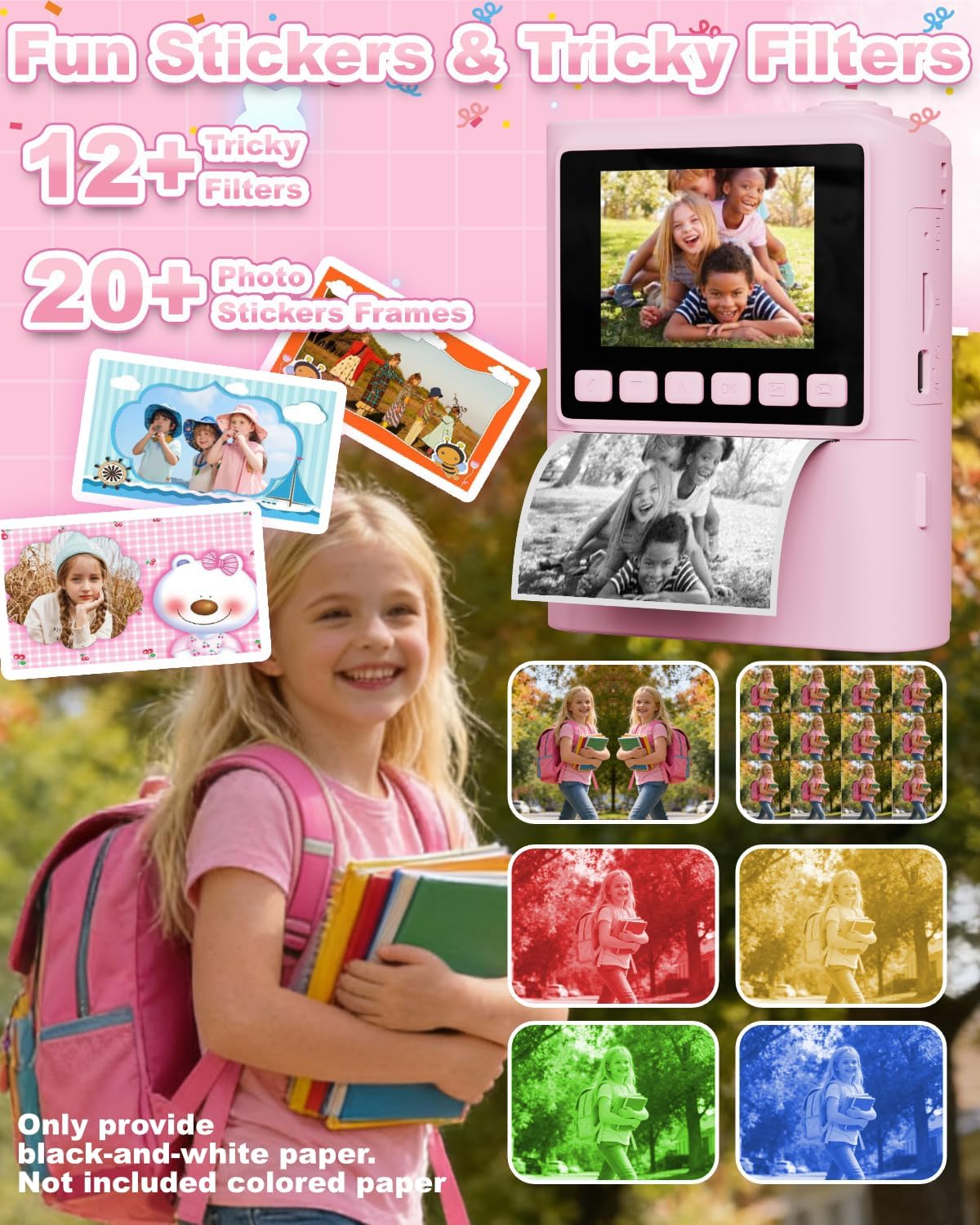 Detalle de Instant Print Camera for Kids (1080P) — Portable Instant Digital Print Camera for Ages 4–10, Pink