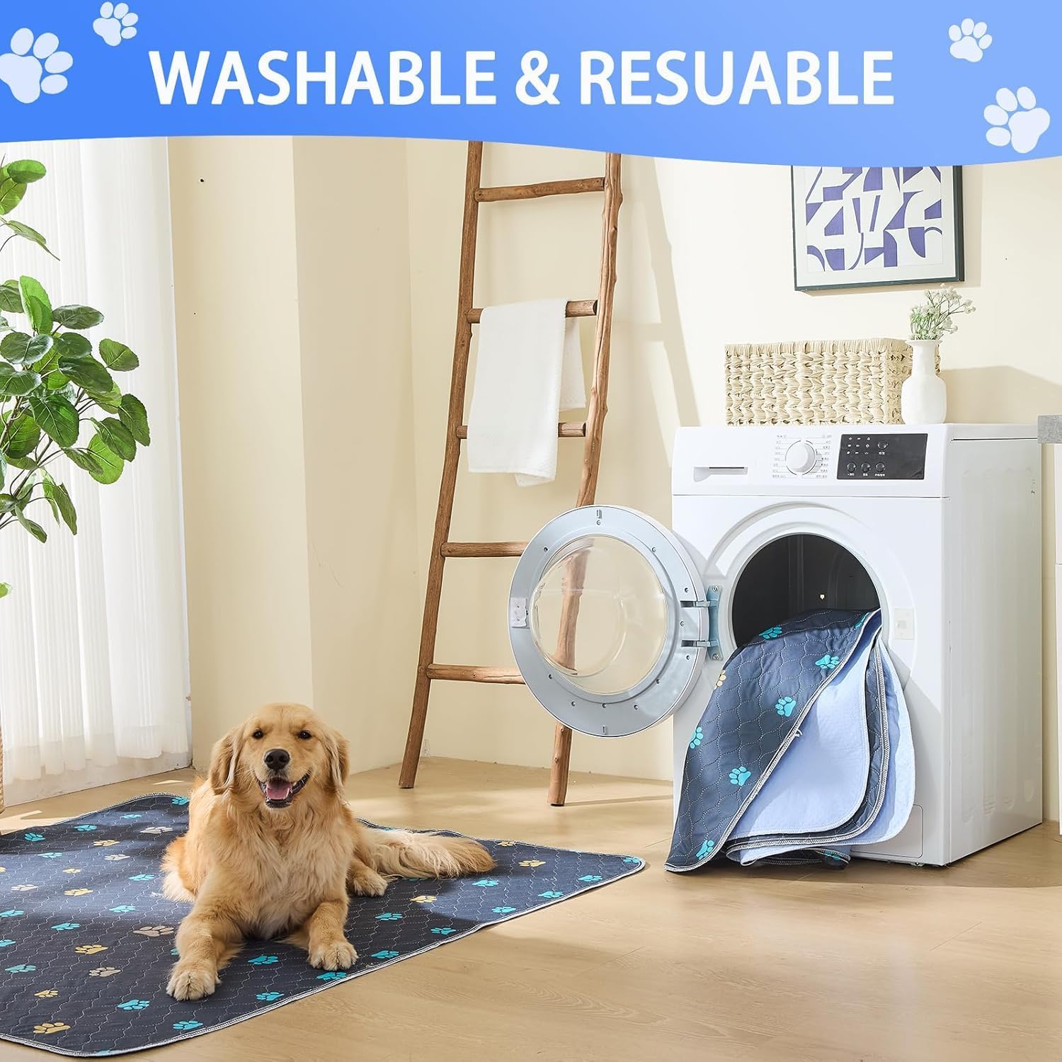 Detalle de Aitmexcn Reusable Dog Training Pads – 92 x 104 cm, Waterproof, Washable Set of 2