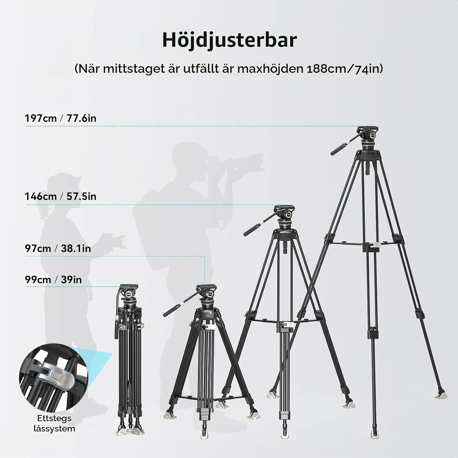 Thumbnail 6 de SMALLRIG AD-100 3989 videostativ i kolfiber med enstegslåsning