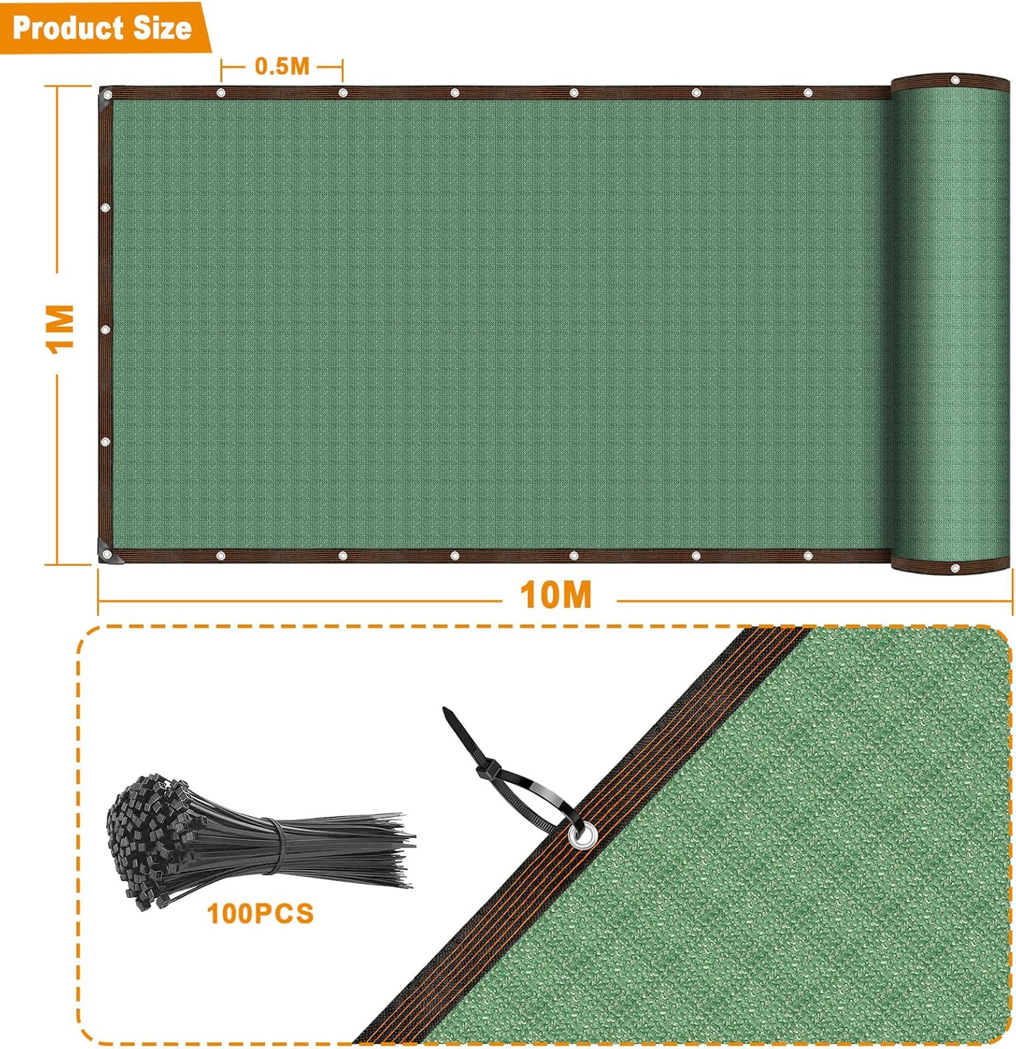 Thumbnail 2 de Esilihom Privacy Netting 1m x 10m HDPE 85% UV Block garden screen with holes and 100 cable ties