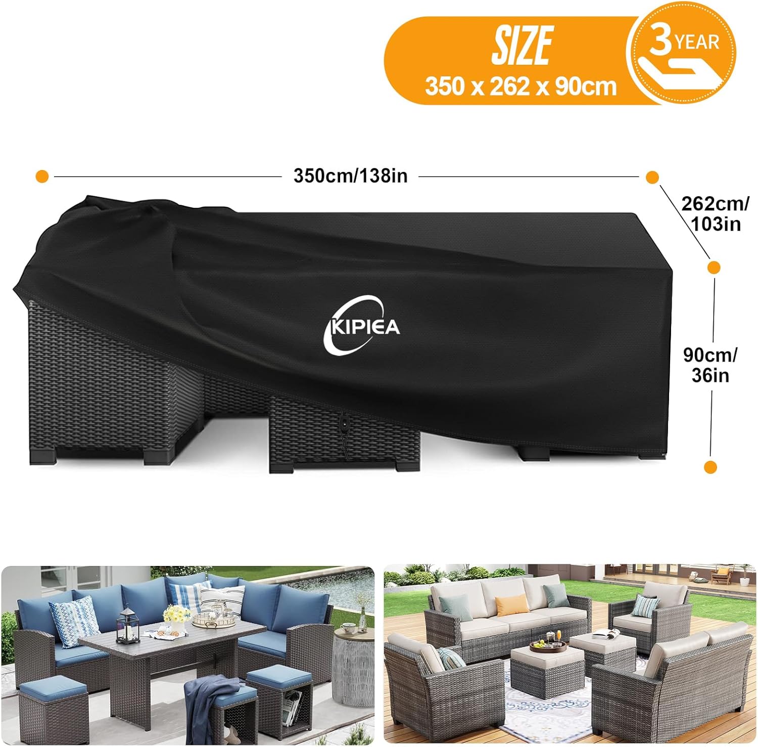 Thumbnail 1 de Kipiea Extra Large Garden Furniture Covers (Waterproof, Heavy Duty 420D) – 351 x 262 x 90cm