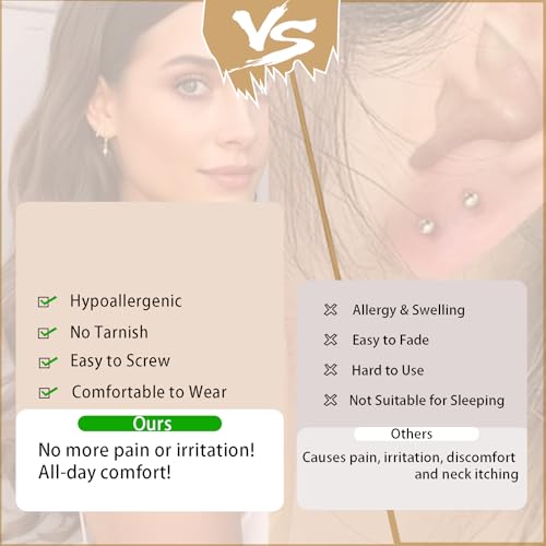 Detalle de ESPVO Gold Hoop Stud Earrings Set for Women (14k Gold Plated, Hypoallergenic) – 3 Pairs