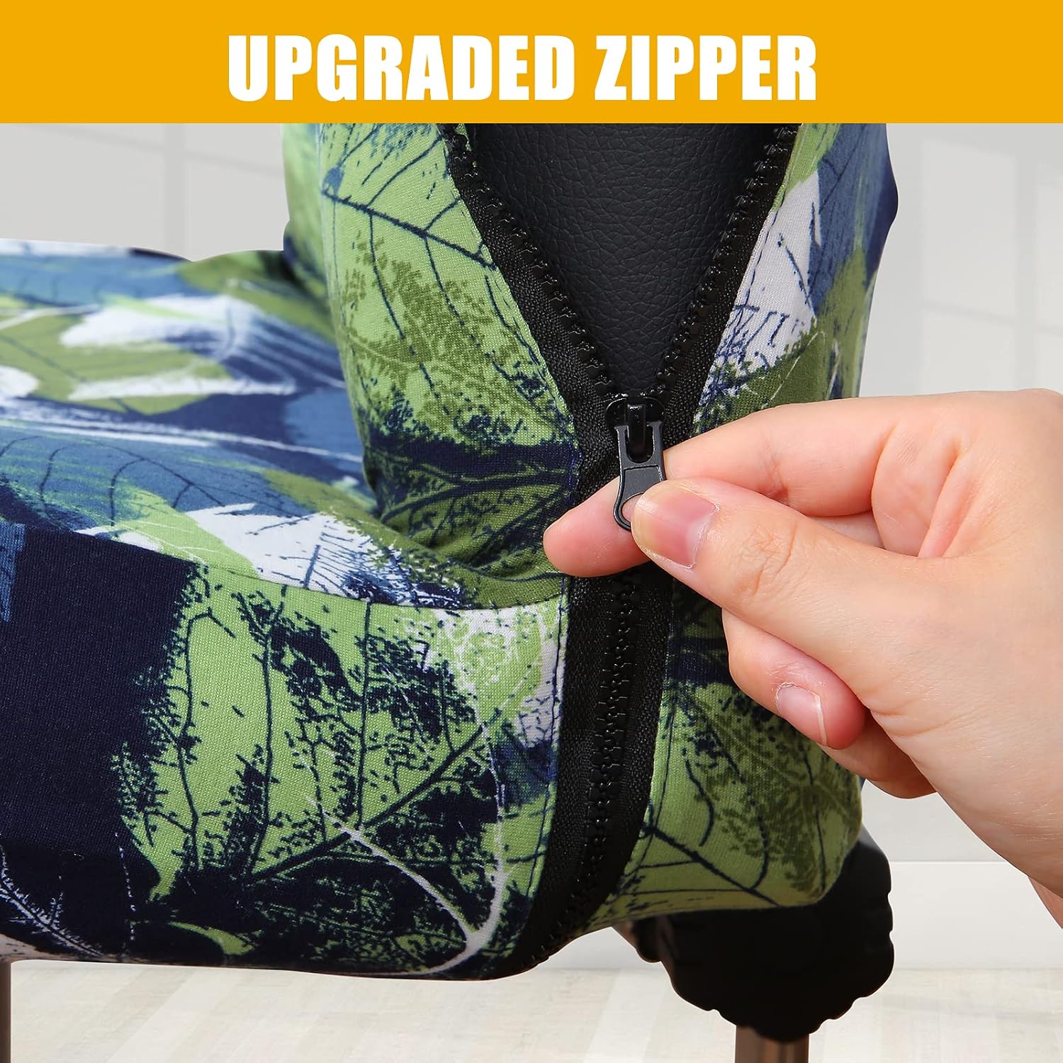 Thumbnail 2 de Smiry Printed Office Chair Cover, Deep Green Stretch Fabric with Zipper
