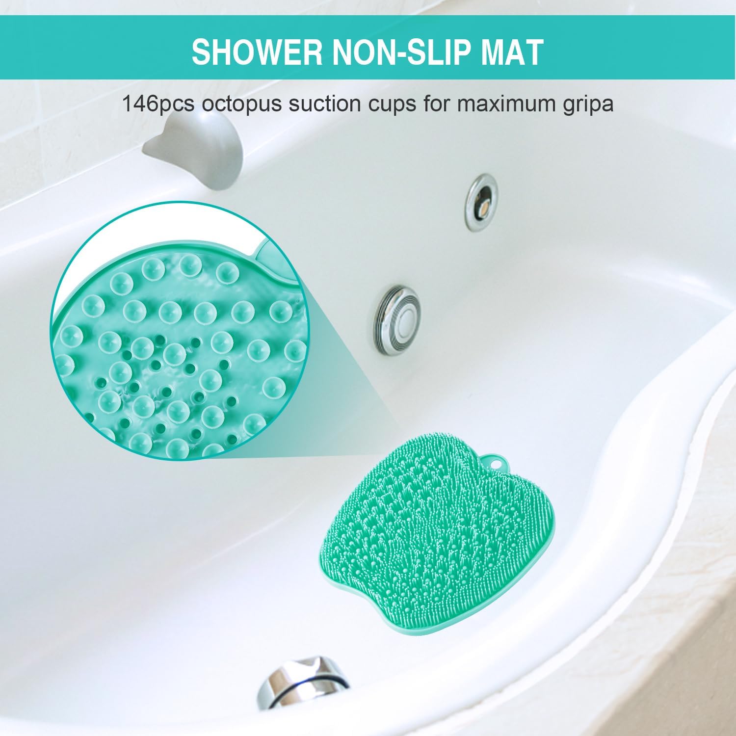 Detalle 2 de BESKAR FS-900 Shower Foot Scrubber Mat with Bristles and Suction Cups