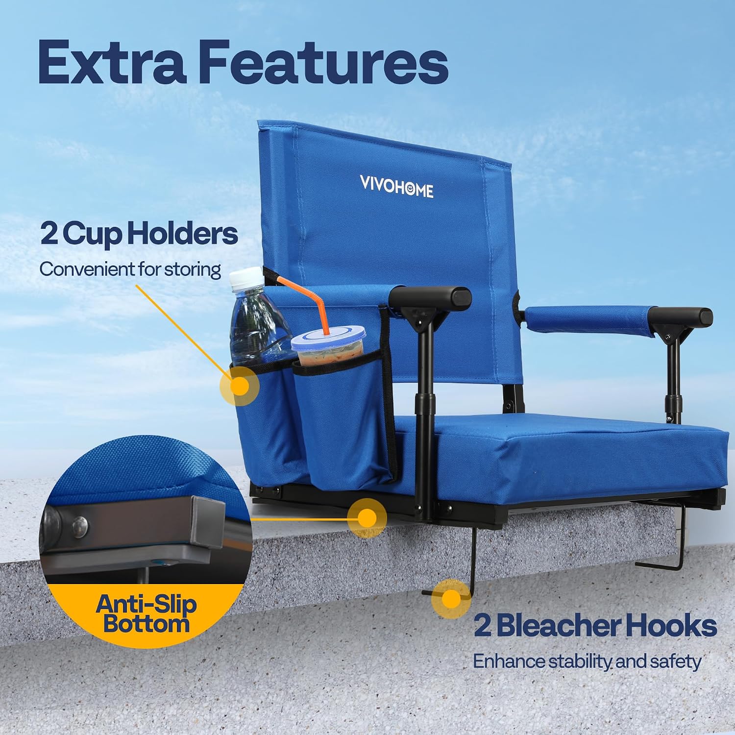 Thumbnail 3 de VIVOHOME VH1430CA-BL Stadium Seats, Folding Oxford Cloth, 350 lb Capacity