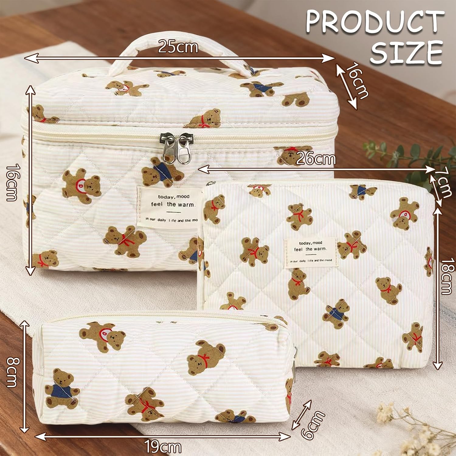 Thumbnail 1 de Aucuu Beauty Case 3 Pezzi Floreale Grande Capacità: Borse da Toilette trapuntate in cotone morbido