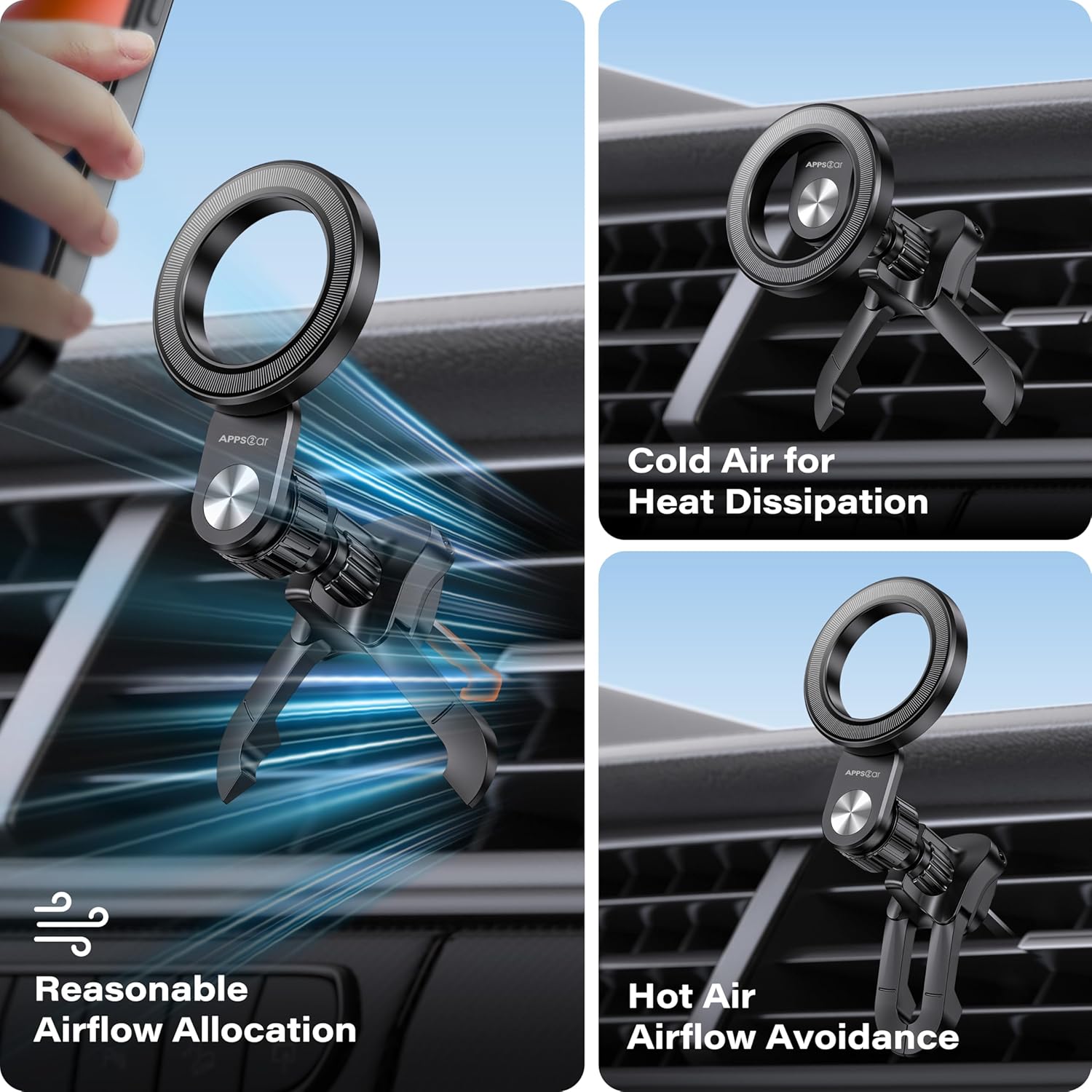 Thumbnail 3 de APPS2Car MagSafe Car Mount: 360° Rotating, Round Vent Compatible Phone Holder