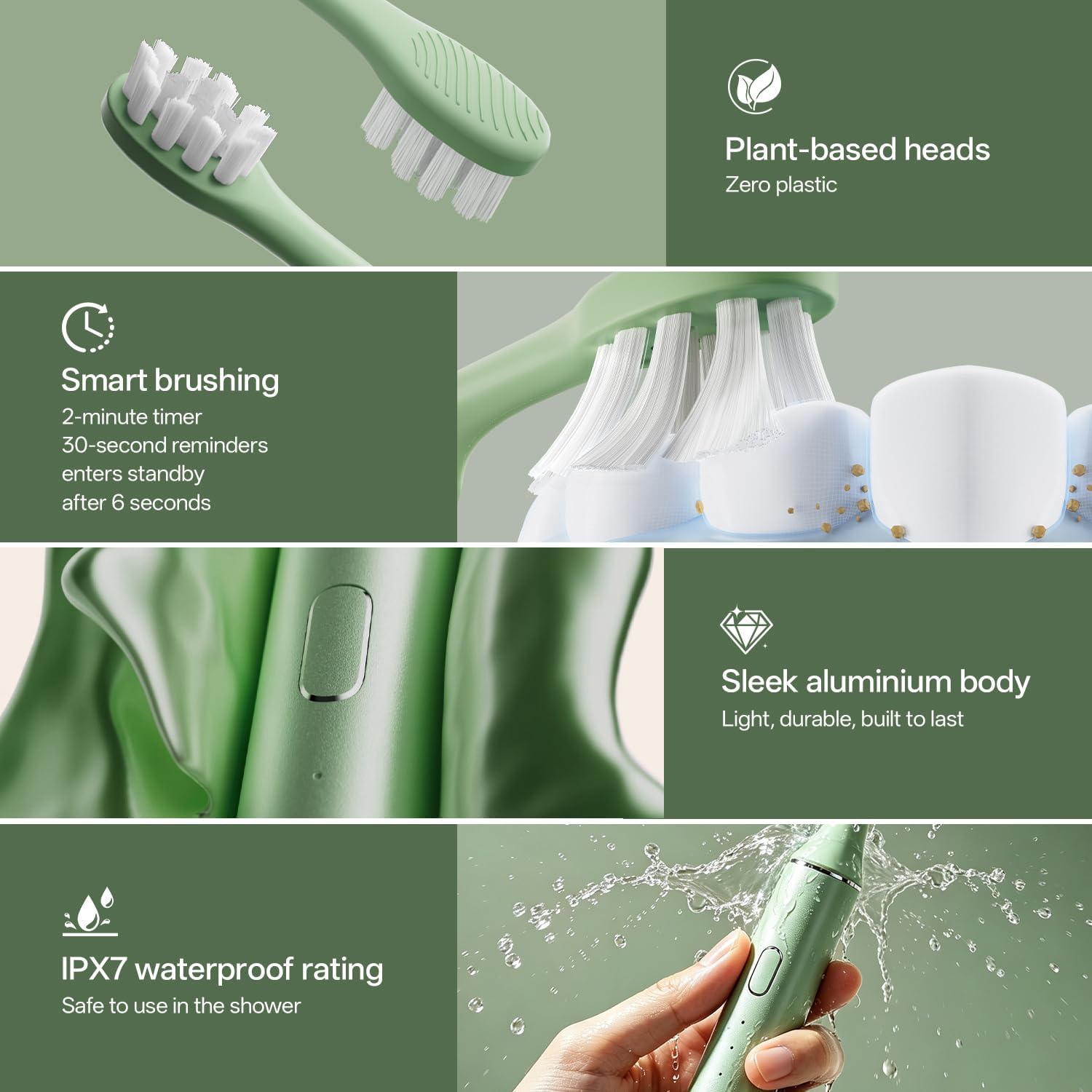 Detalle de Oday Sonic Electric Toothbrush for Adults with Wall Mounted UV-Cleaning Holder, 4 Brush Heads, Wireless Charging, IPX7 Waterproof