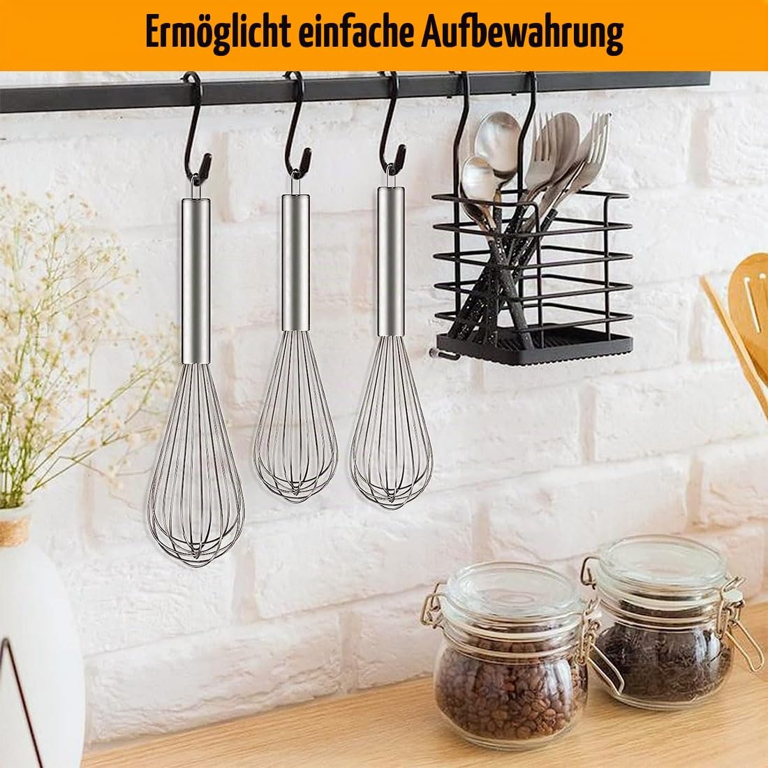 Detalle de Edelstahl Schneebesen Set, 3er Pack Ballon-Schneebesen zum Kochen (12", 10", 8")