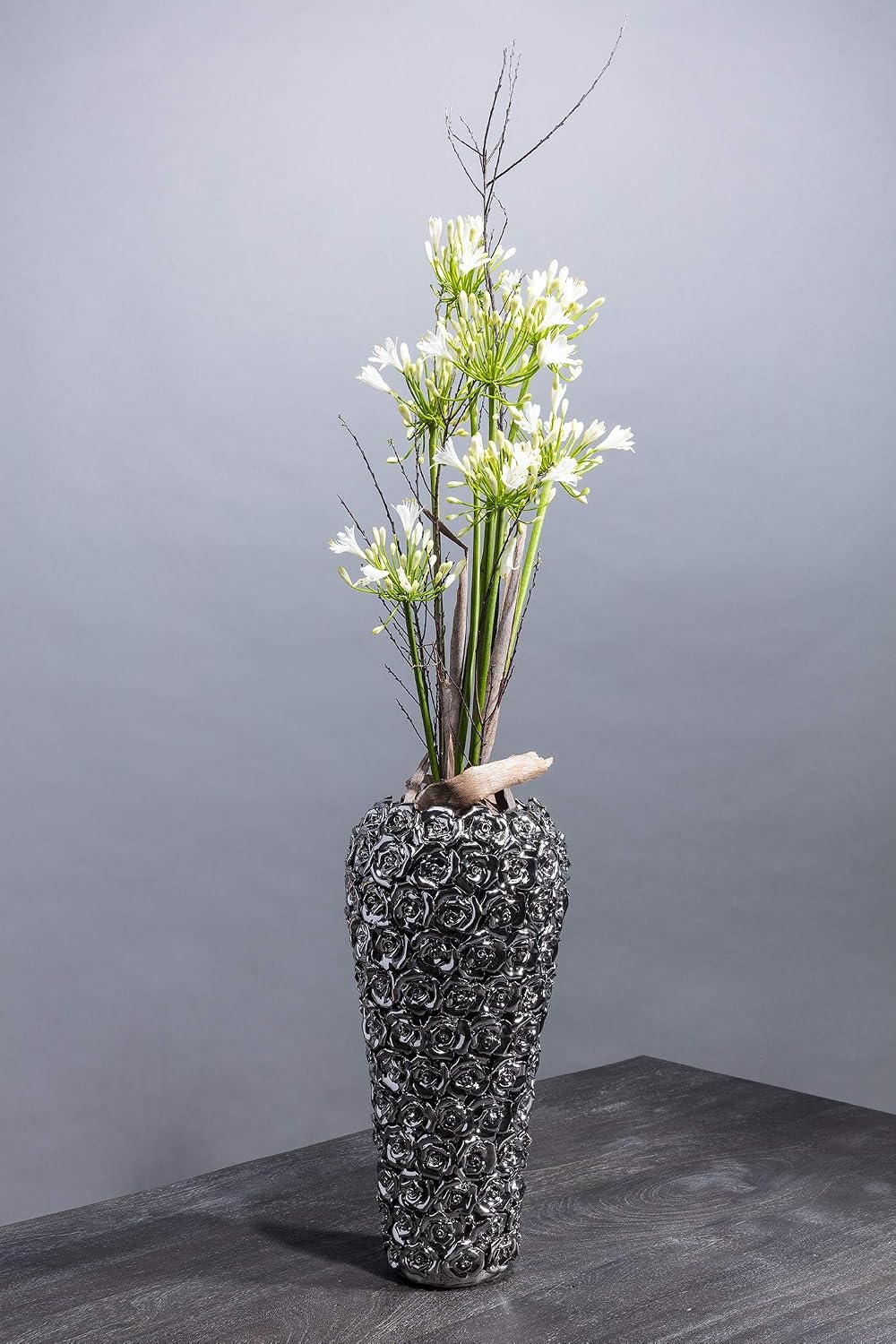 Detalle de Kare Design Vase Rose Multi Chrom Big, Argent — Vase décoratif en grès argenté 45x22x22 cm