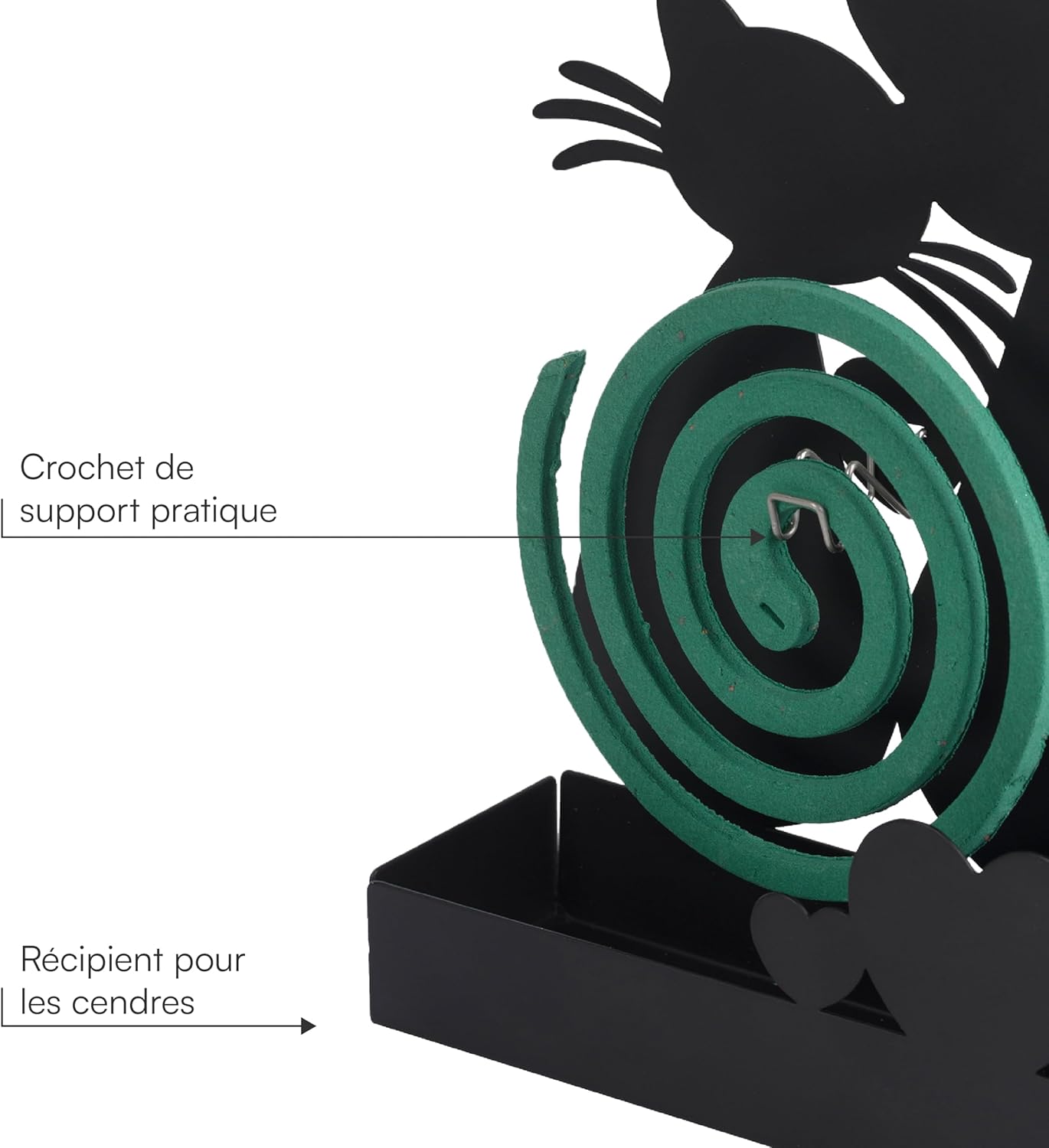 Detalle 2 de Baroni Home Support Spirale Anti-Moustiques – Porte-Encens et Porte-Plante en Métal, 16x5x18 cm, Noir