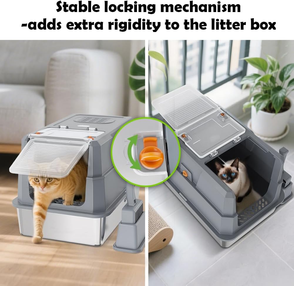 Thumbnail 5 de SZEE Stainless Steel Cat Litter Tray — Spacious Grey 🐱