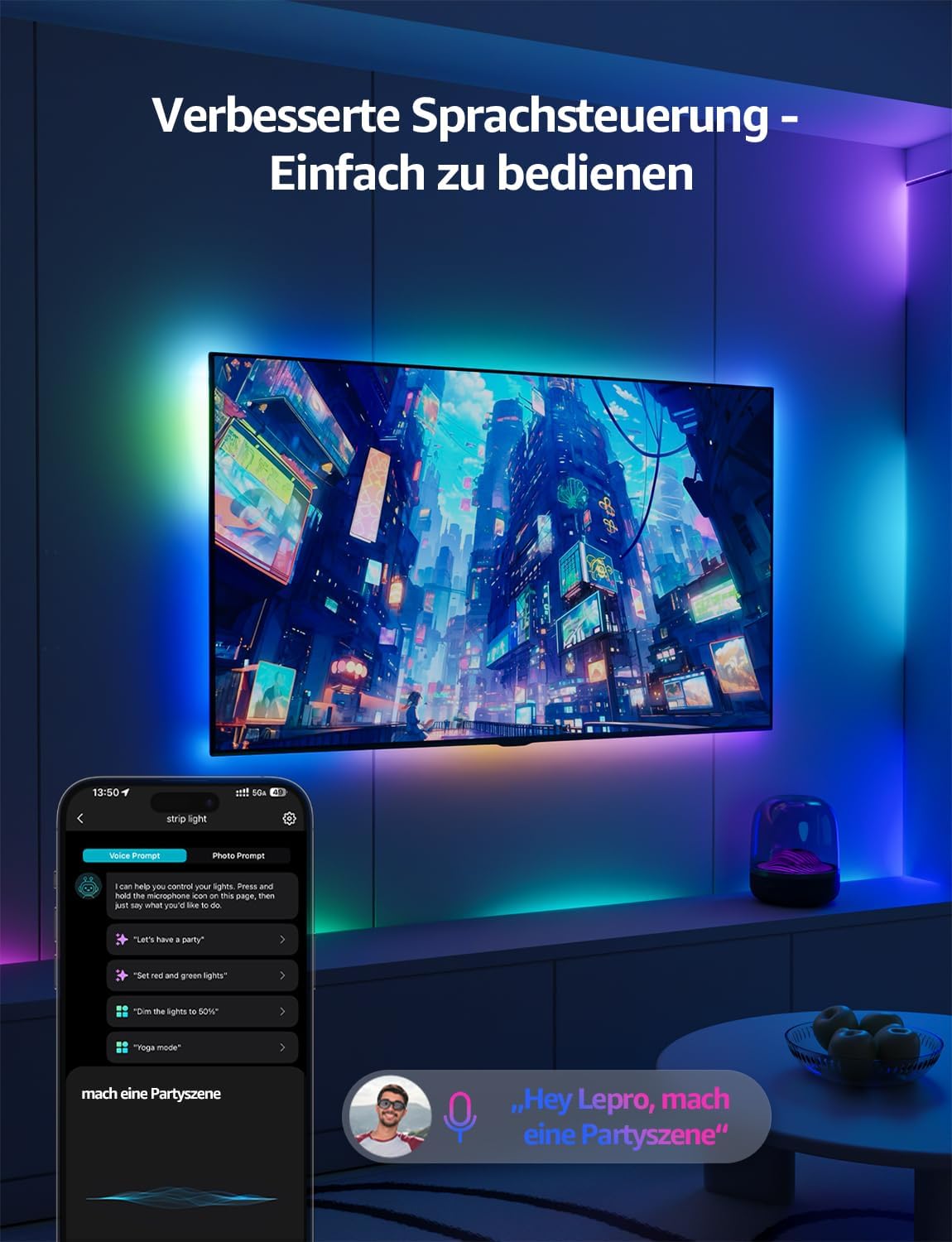 Thumbnail 3 de Lepro AI LED Streifen S1 – MagicColor RGBIC 30m mit KI-Lichtdesigner, Musik-Sync & App-Steuerung